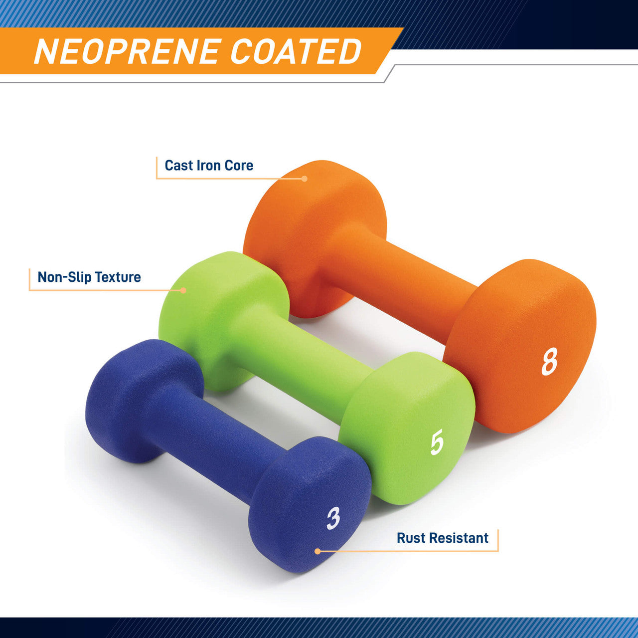 3 Pair Neoprene Dumbbell Set with Storage Rack - 32 lbs Total Weight (8, 12 & 16 lbs) | Marcy | Perfect for Home Gym, Strength Training & Fitness Workouts