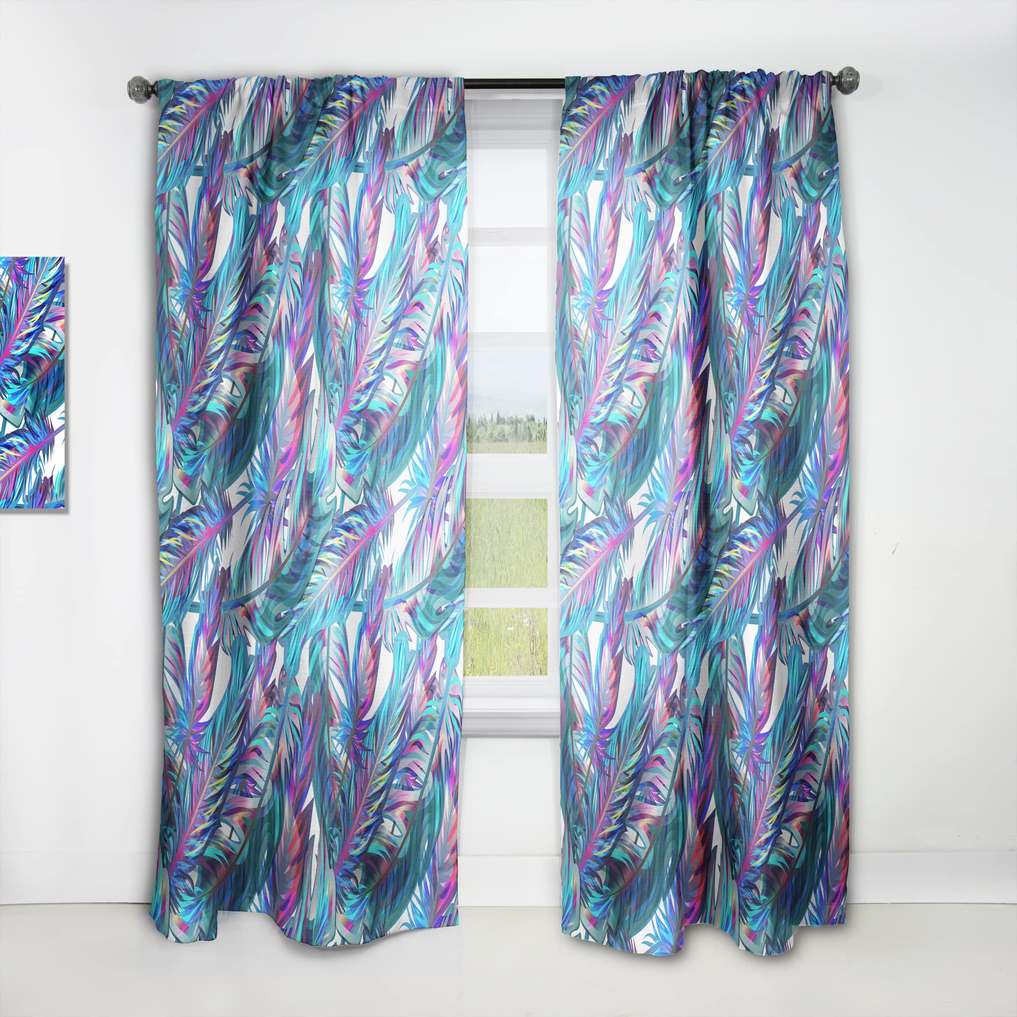 DesignQ Blue Tropical Leaves Thermal Insulated Curtains - Single Panel 52x90 Inches - Bedroom & Living Room Window Drapes for Home Decor & Temperature Control