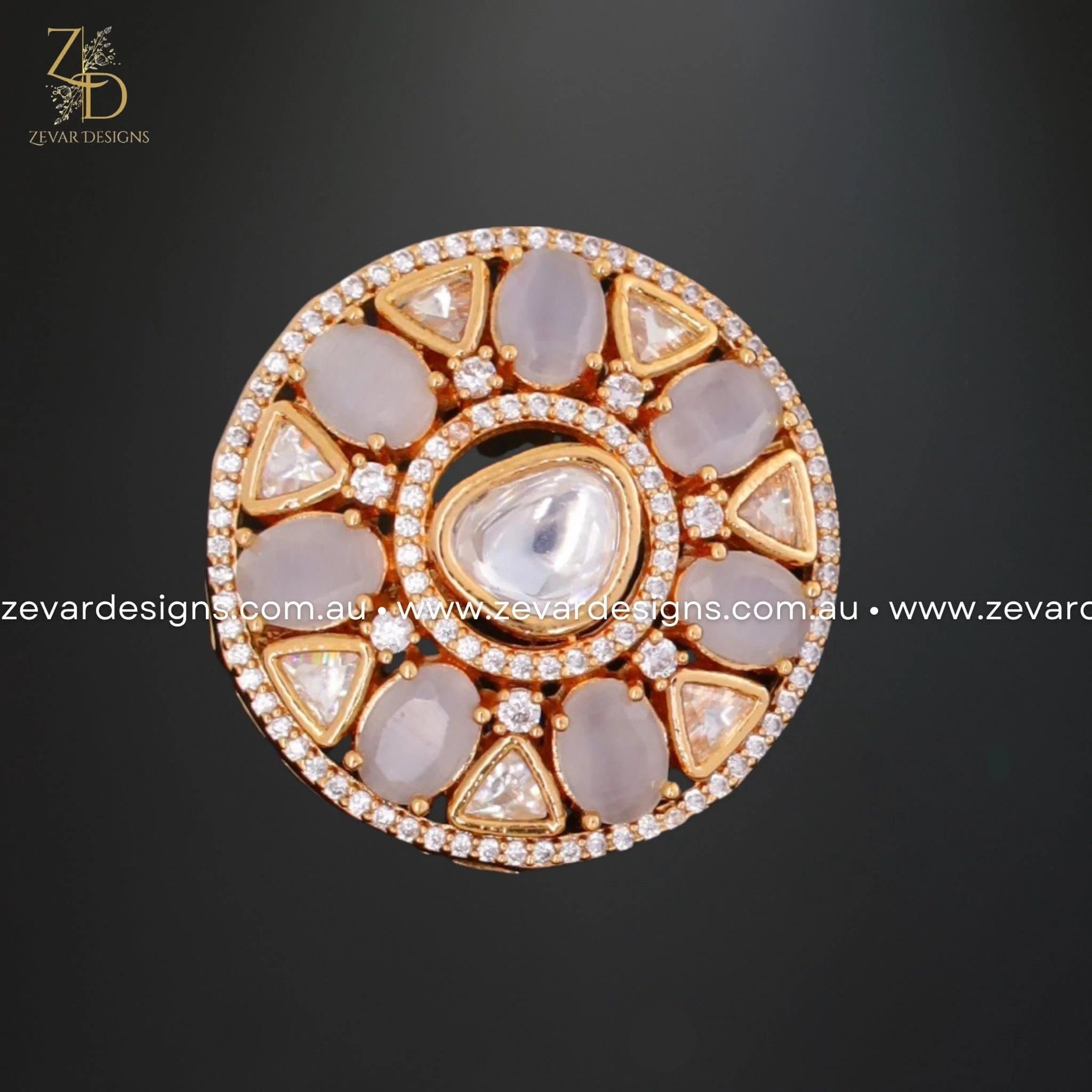 AD and Kundan Polki Ring - Grey | Traditional Indian Jewelry for Weddings, Parties & Festive Occasions