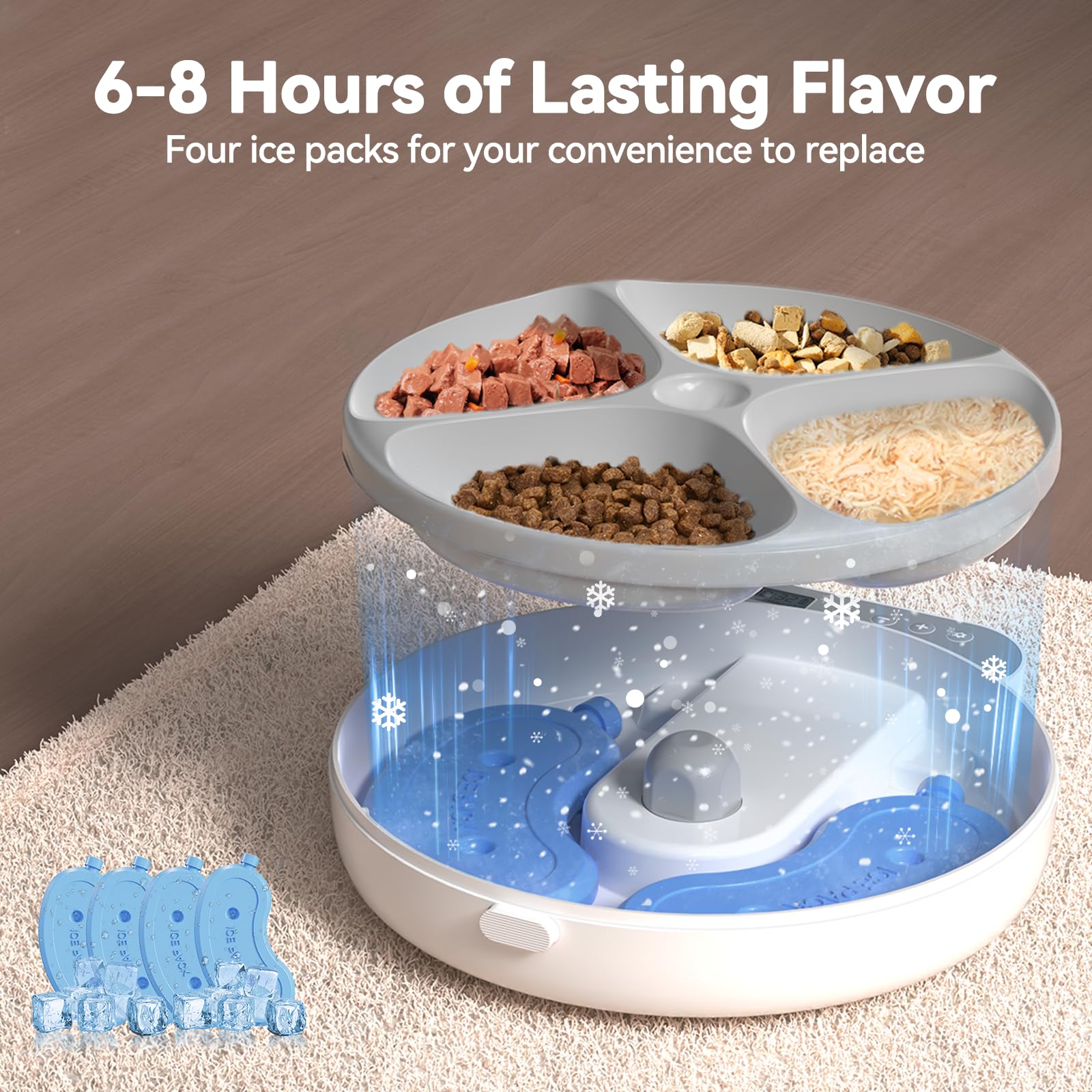 Automatic Cat Feeder for Wet Food - Cordless Programmable Pet Food Dispenser with 4 Ice Packs & Timer, 4 Meals Per Day Fresh Food Storage Container, Battery Operated Auto Feeder for Kittens & Small Dogs - Perfect for Home, Office, or Travel Use