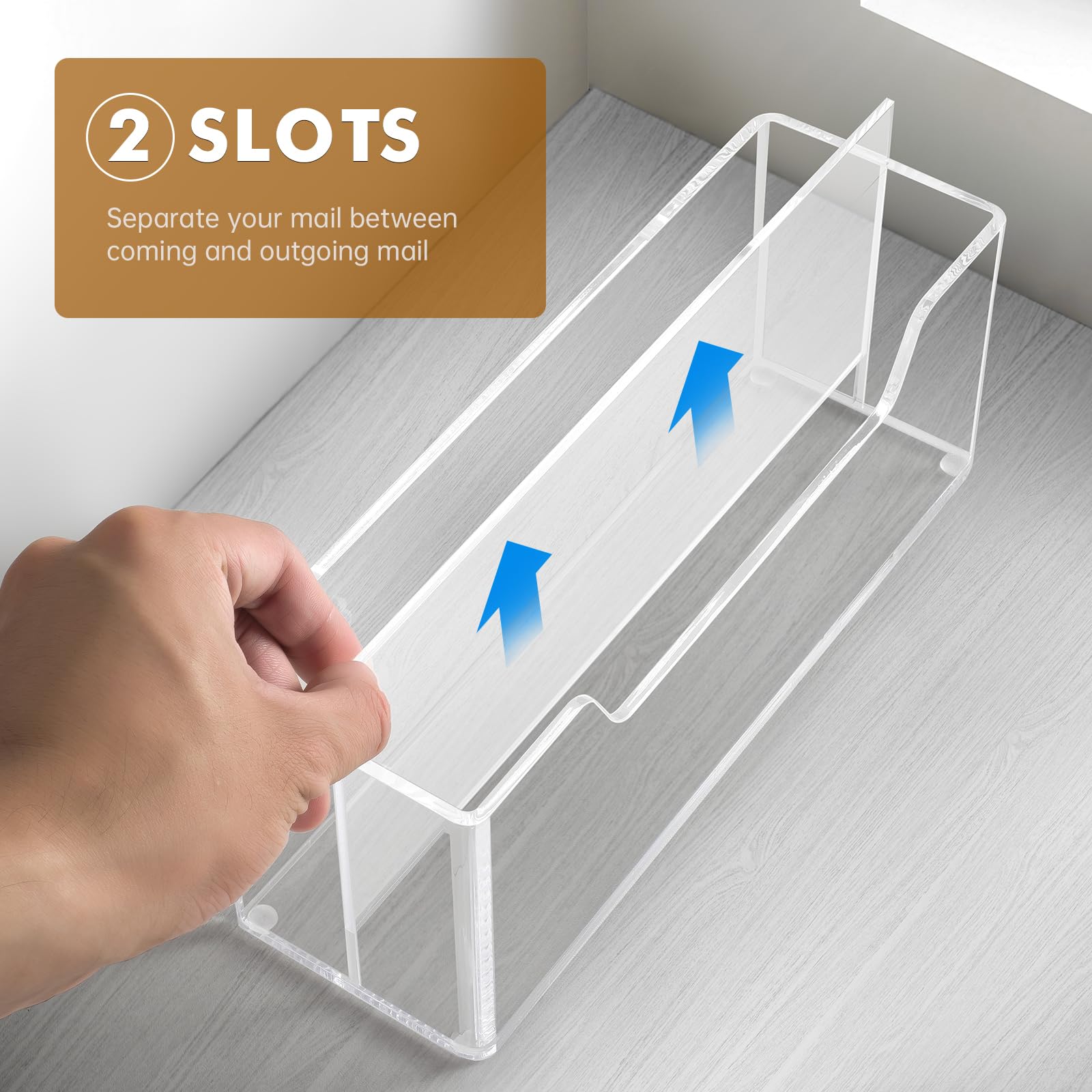 BEYGORM Wall Mounted Mail Organizer - 2 Slot Hanging Letter Holder for #10 Envelopes, Clear Acrylic Desk Mail Sorter for Home Office | Perfect for Bills, Letters & Important Documents Organization