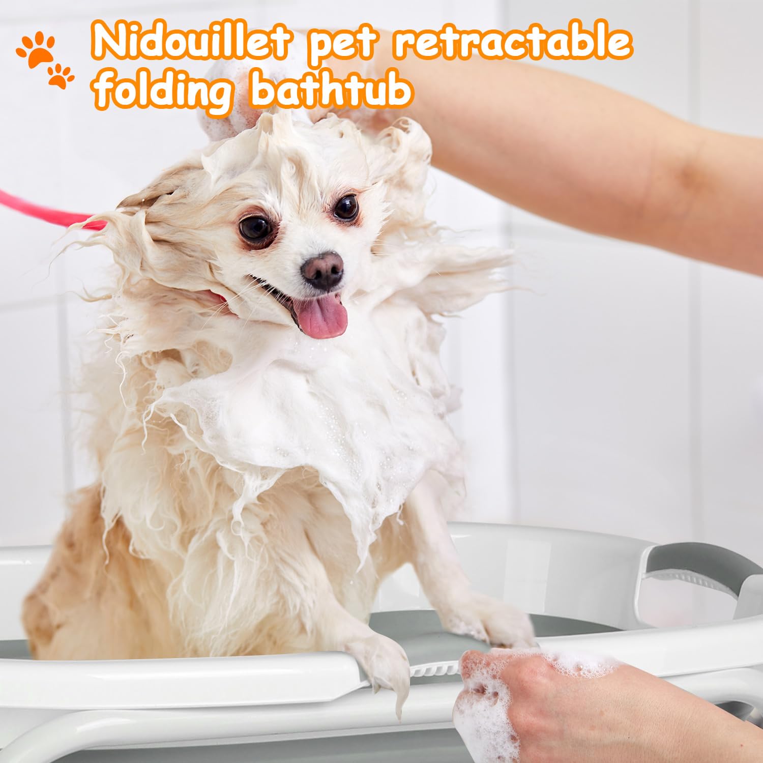 2-in-1 Foldable Dog Bath Tub - Elevated Portable Pet Washing Station for Small Dogs & Cats | Collapsible Shower Bathtub for Indoor Bathroom, Outdoor Use & Pet Stores (Grey) | Perfect for Home Grooming, Travel & Professional Pet Care