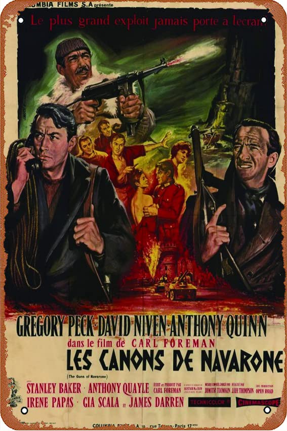 Vintage Metal Tin Sign - The Guns of Navarone Movie Poster (8x12 Inch) - Retro Wall Decor for Home & Bar