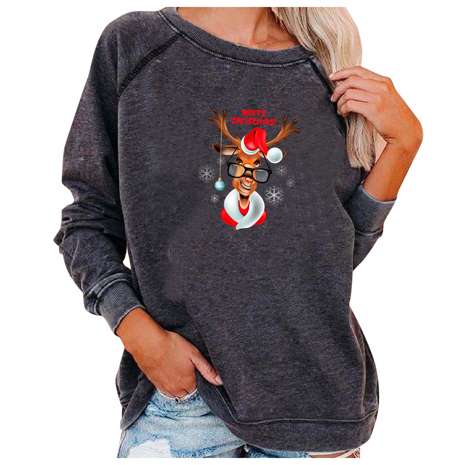 Homlpope Women's Fall Winter Long Sleeve Graphic Sweatshirt - Trendy Crewneck Pullover for Casual Wear, Vacation & Christmas Outfits | Cozy Lounge & Holiday Season Fashion