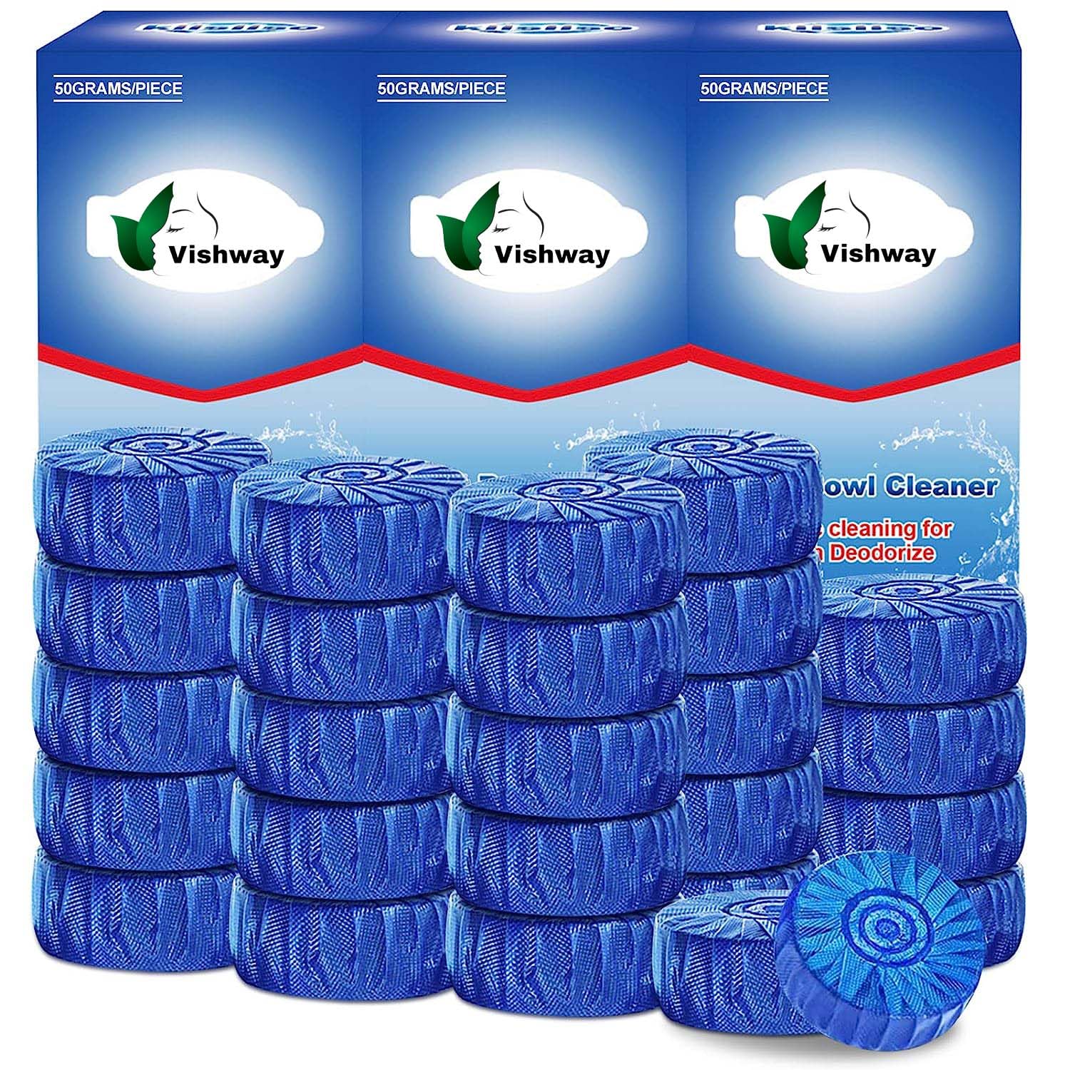 iKhodal Automatic Toilet Bowl Cleaner Tablets (20 Pack) - Long-Lasting 300 Brushes, Strong Detergent Power with Fresh Pine Scent - Blue Clean Bubbles for Bathroom & Toilet Tank - Perfect for Daily Cleaning & Stain Removal in Homes, Hotels & Offices