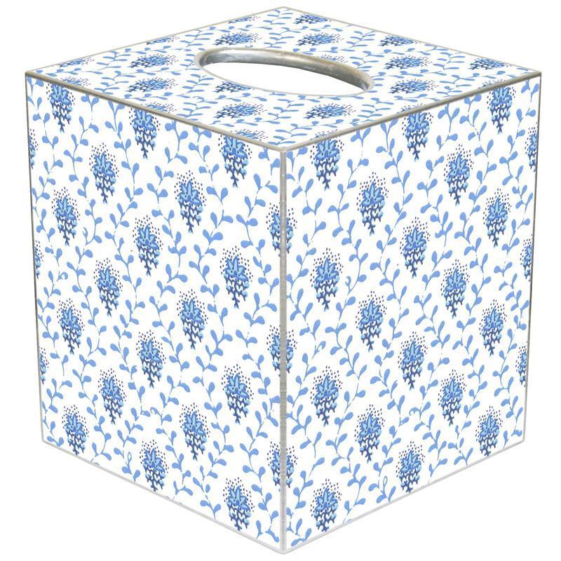 Blue Provincial Print Wastebasket with Optional Tissue Box Cover - Stylish Trash Can for Bathroom, Bedroom & Office Decor