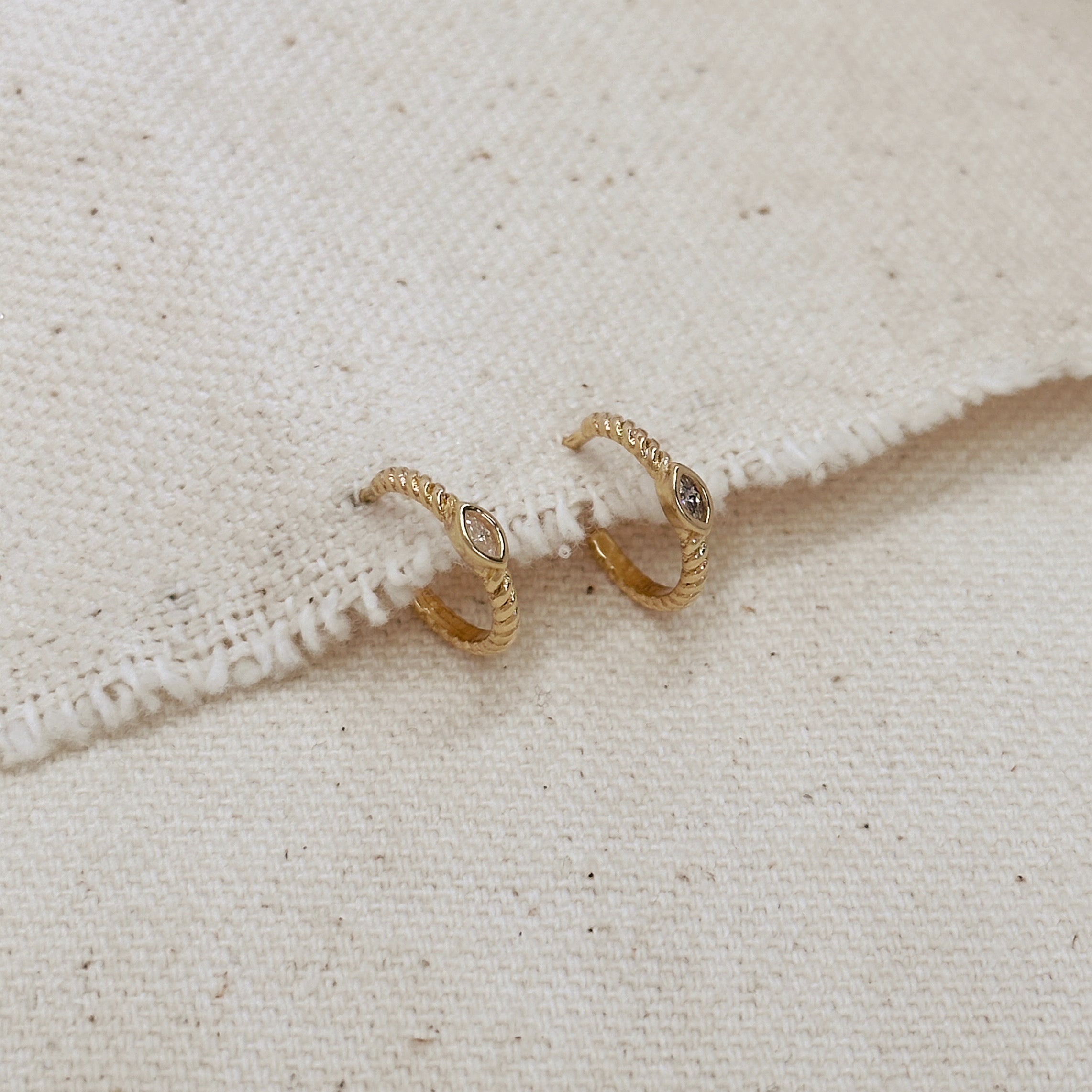 18K Gold Filled Mini Cubic Zirconia C-Shaped Hoop Earrings - Elegant Everyday Jewelry for Women, Perfect for Work, Date Night & Special Occasions