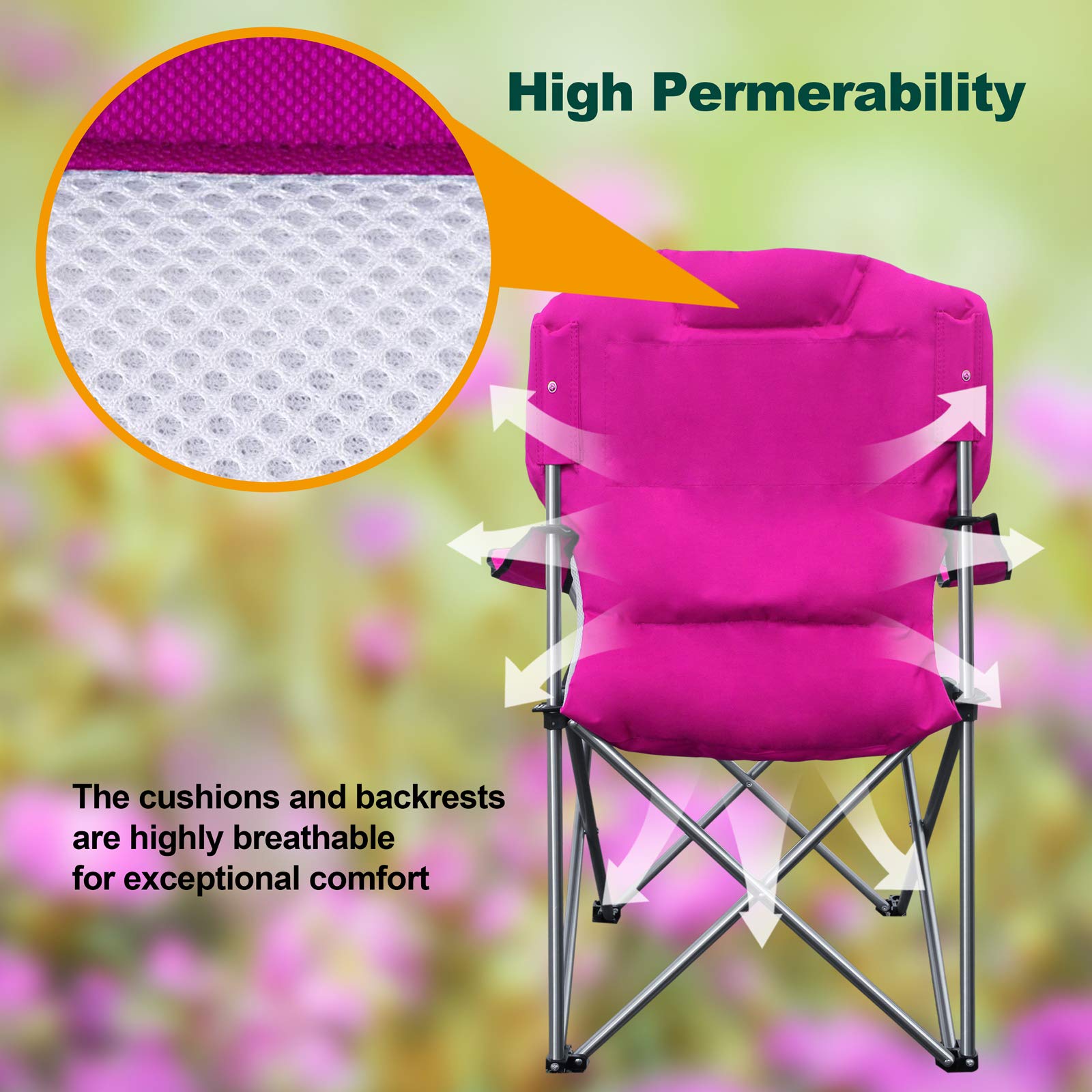 **Camabel 400lbs Oversized Folding Camping Chair - Heavy Duty Portable Collapsible Lawn Chair with Padded Seat & Cup Holder, Lightweight for Beach, Hiking, Fishing, Picnics, Backyard, BBQ, and Outdoor Events (Hanami Pink)**