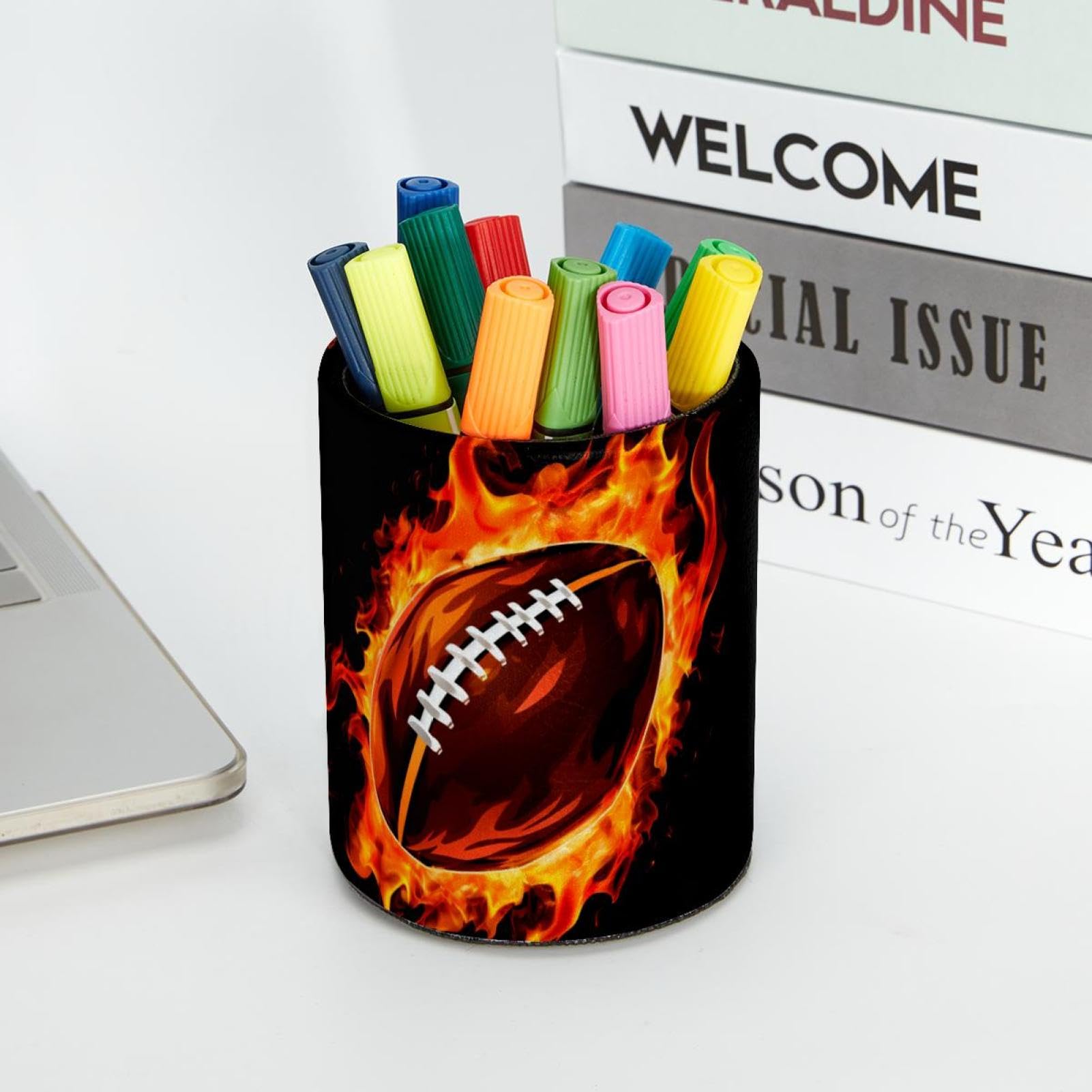 Stylish American Football Pen Holder for Desk - Pencil Organizer, Office Supplies for Home & Office Decor | Perfect for Football Fans & Workspace Organization