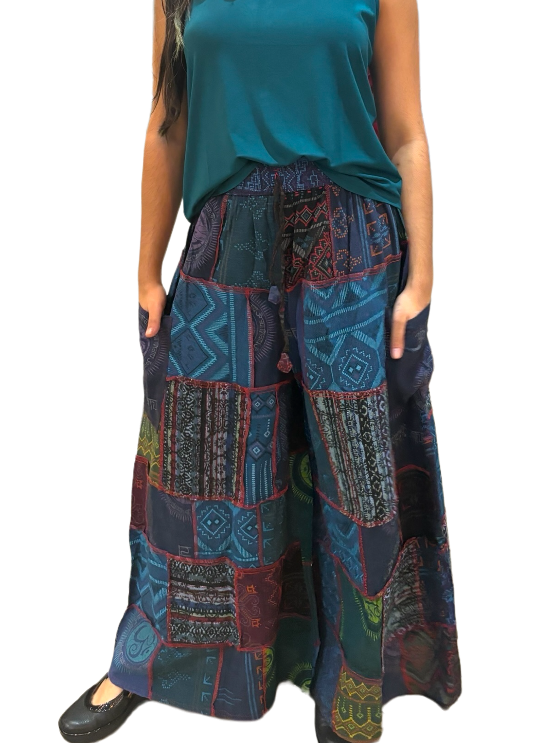 Stylish Cotton Patchwork Pants in Mostly Blues - Comfortable & Trendy Casual Wear for Women | Perfect for Everyday Outfits, Boho Chic Style & Summer Fashion