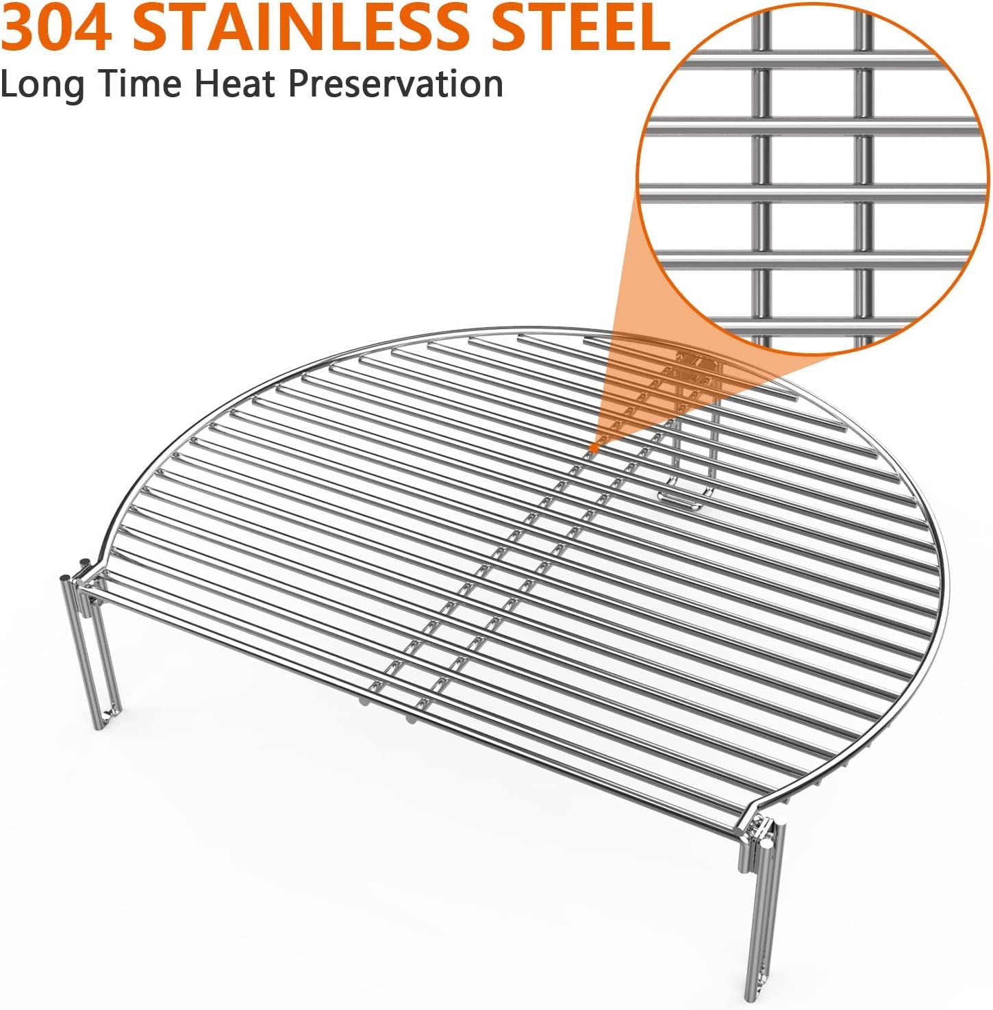 Stainless Steel BBQ Grill Expander Rack for Big Green Egg Large & XL - Compatible with Kamado Joe Classic, Char-Griller Akorn 18