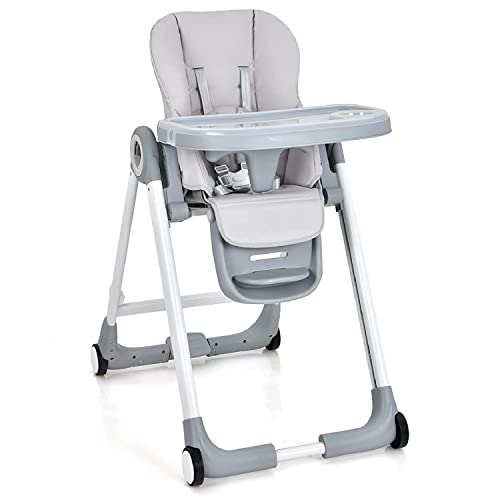HONEY JOY Baby High Chair - Foldable Adjustable Highchair for Toddlers & Infants, 7 Height & 5 Recline Positions, 3-Level Footrest, Removable Trays & PU Leather Seat - Safe Dining for Home & Restaurant Use