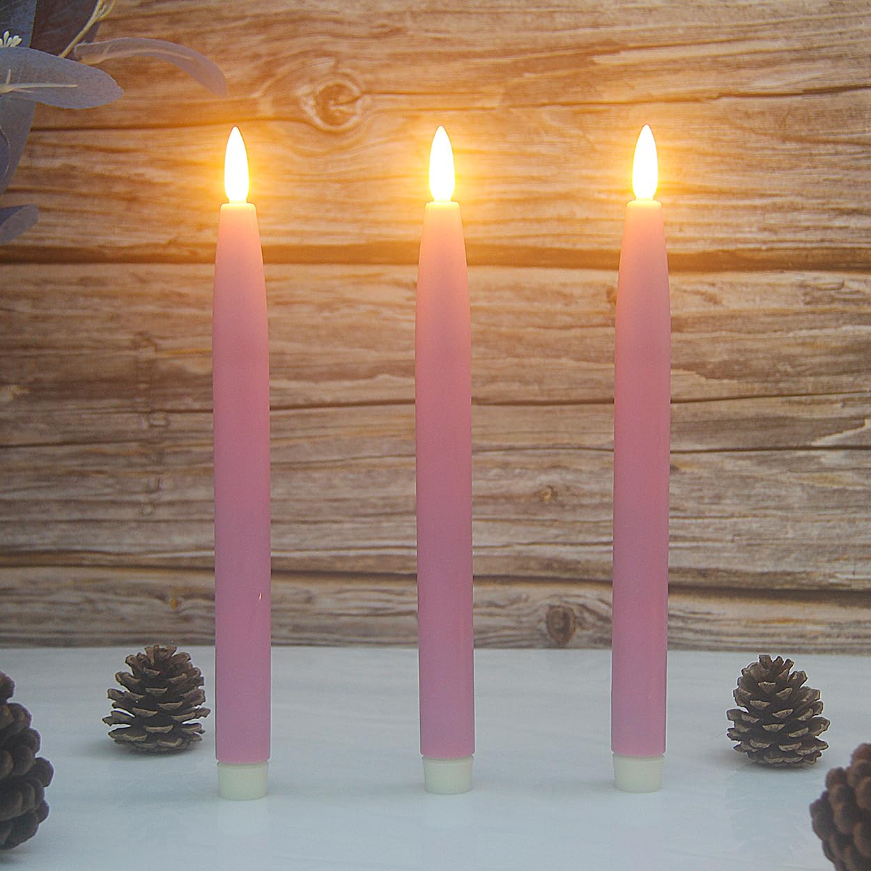 Flameless LED Taper Candles with Timer & Remote - Real Wax Look Battery Operated Candles, Set of 3 Pink Tapered Dinner Candles for Windows, Tables, Christmas Decorations, Wedding Centerpieces - Perfect for Romantic Dinners, Holiday Decor & Special Occasions