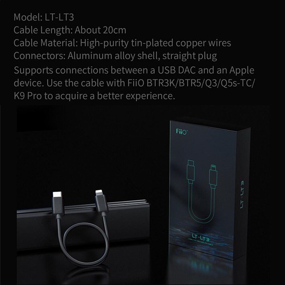 FiiO LT3 Type C to Lightning OTG Cable for iPhone iPad iOS - Compatible with BTR5 DAC - High-Speed Audio Data Transfer for Music Streaming & Gaming
