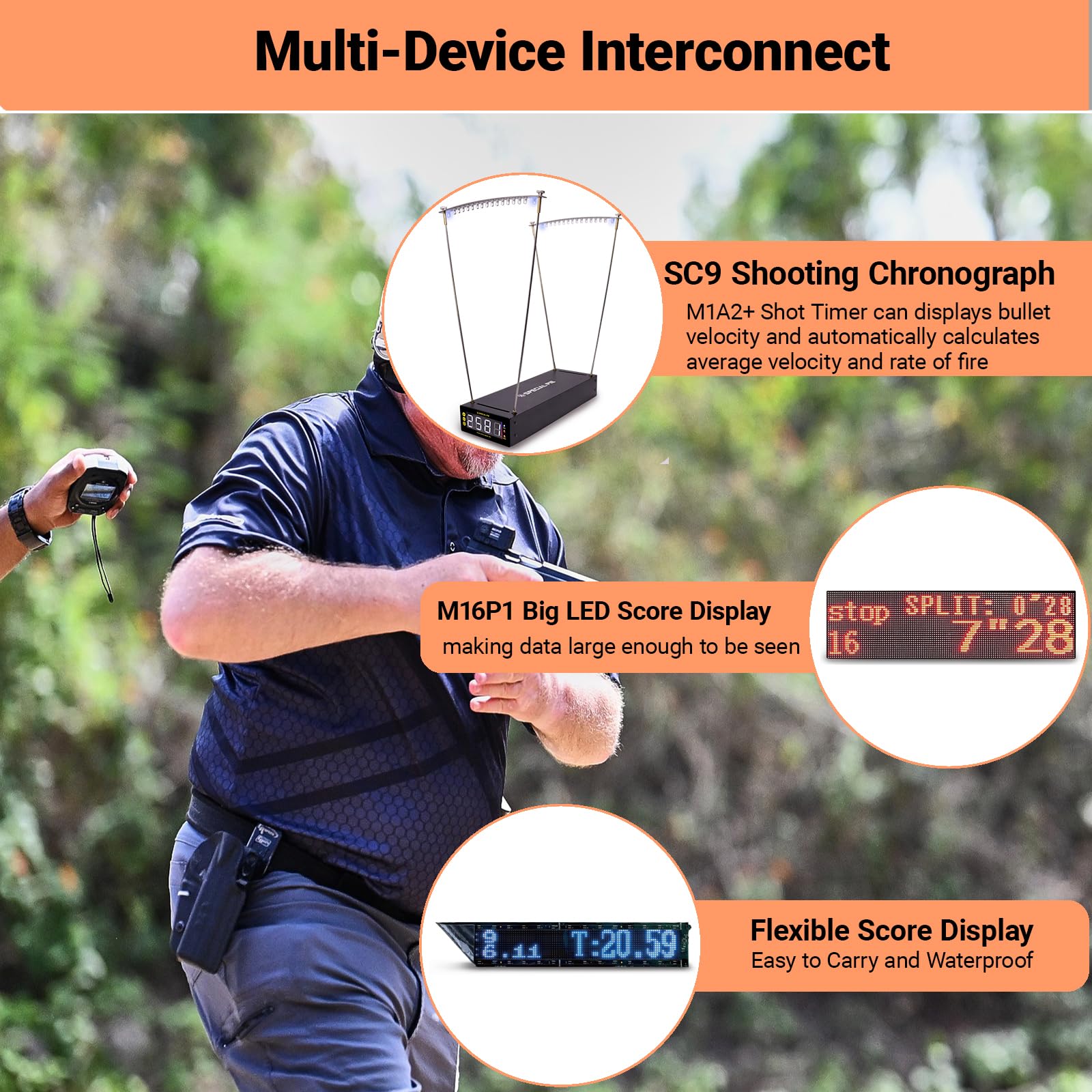 M1A2+W Professional Shot Timer for Shooting Competitions - Wireless Big LED Score Display Sync, IPSC & USPSA Training - Ideal for Shooting Ranges, Gun Clubs & Firearm Practice
