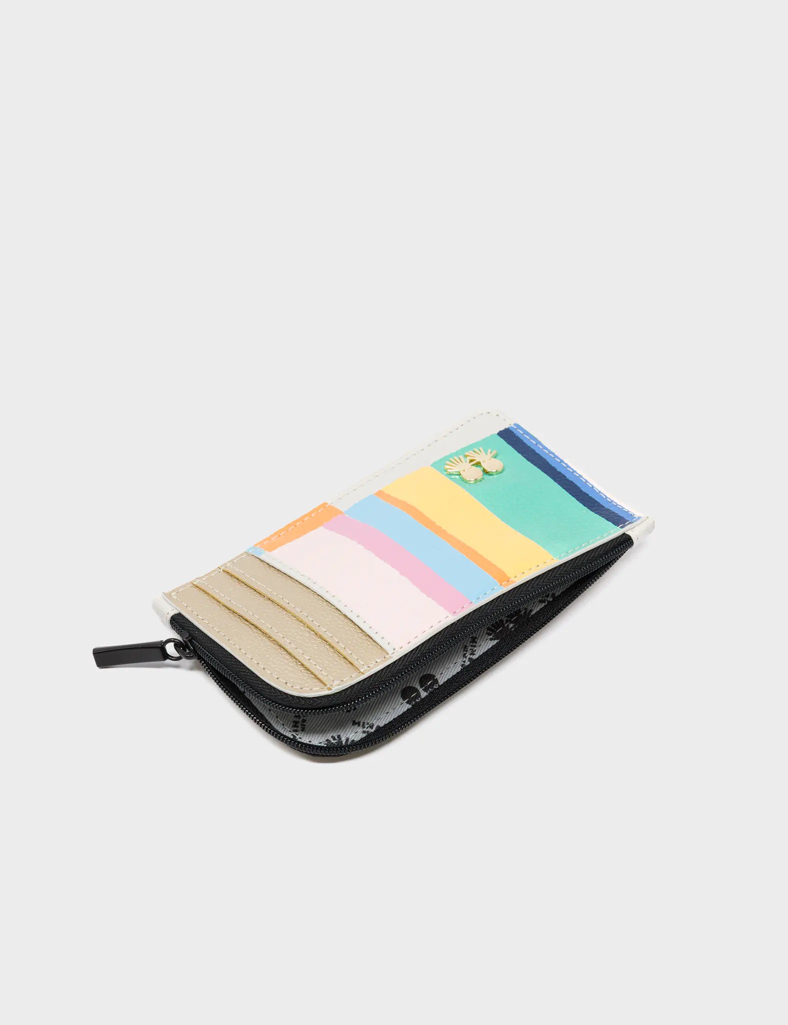 Fausto Cream Leather Zip Around Cardholder with Color Stripes Print - Stylish & Durable Wallet for Men & Women - Perfect for Everyday Use, Travel & Business