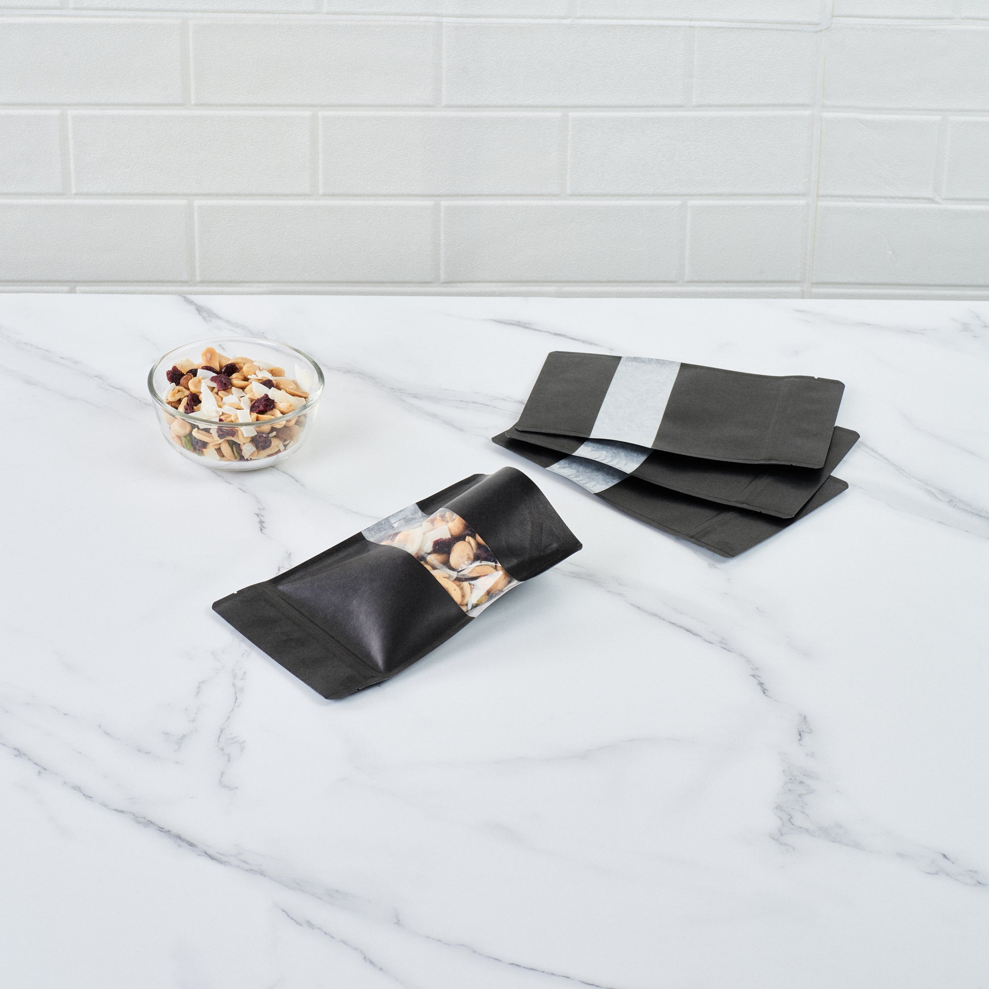 Black Plastic Medium Window Bags - Heat Sealable 8 x 5 x 1.75 Inches - Pack of 100 for Food Packaging, Retail Display & Storage | Durable Resealable Bags for Bakery, Candy, Crafts & Small Items