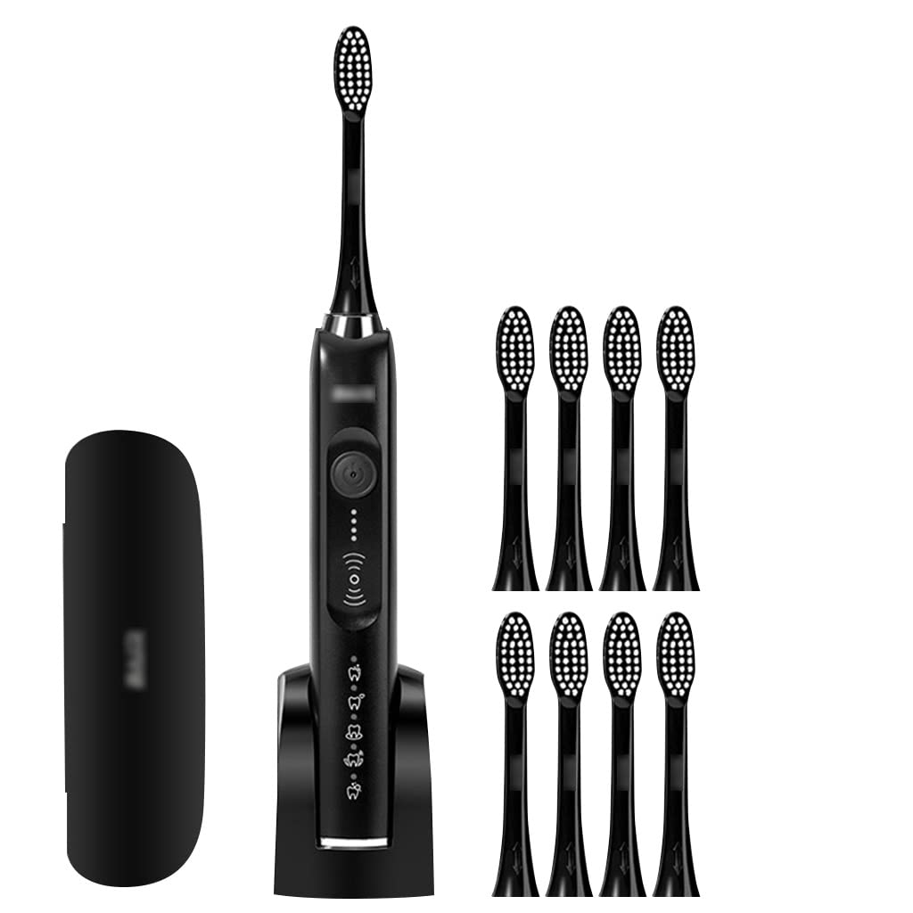 Rechargeable Electric Toothbrush Set - Sonic Toothbrush with 3 Brush Heads, IPX7 Waterproof, 5 Cleaning Modes, 29 x 2.6cm (Black) - Perfect for Travel, Home & Daily Oral Care