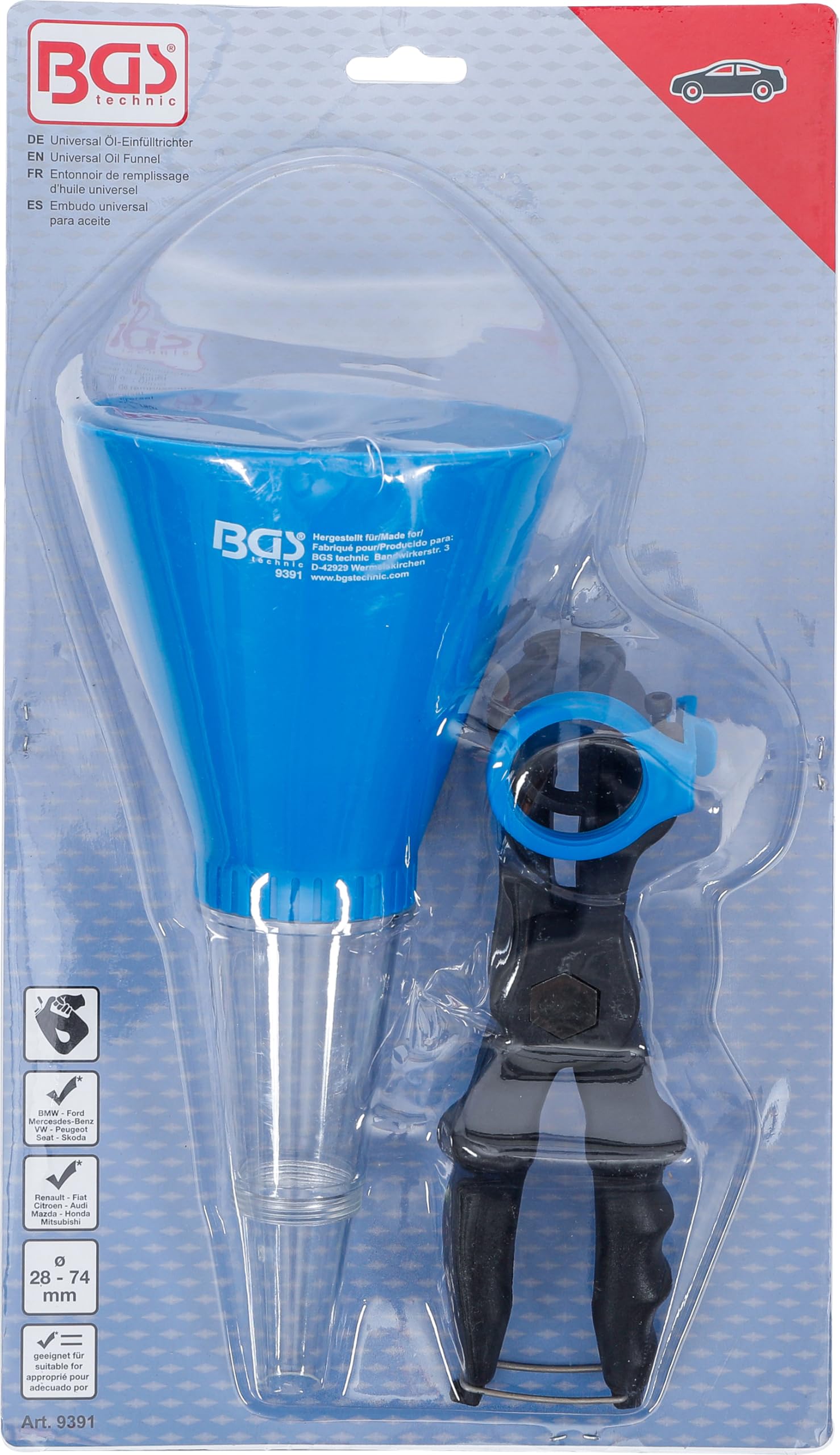 Universal Oil Funnel - BGS 9391 Automotive Fluid Filler Spout for Easy Engine Oil, Transmission & Coolant Refills - Perfect for Cars, Trucks & Motorcycles Maintenance
