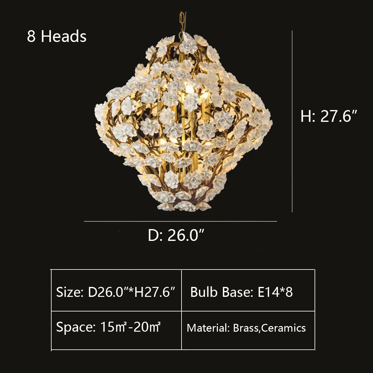 Brass and Ceramic Flower Art Chandelier - Modern Luxury Lighting Fixture for Living Room & Dining Room | Perfect for Home Decor, Wedding Venues, and Luxury Hotels