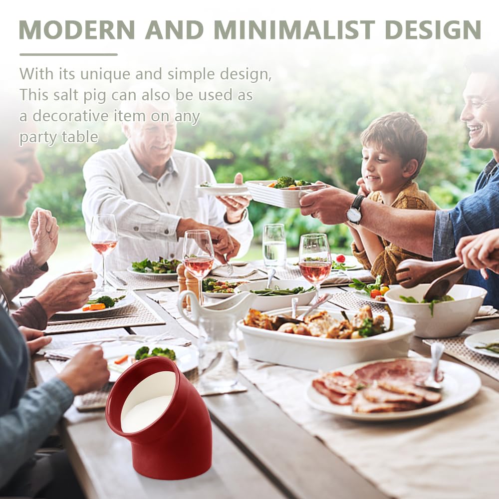 Modern Minimalist Ceramic Salt Pig - Dishwasher Safe Salt Cellar with Wide Opening for Easy Seasoning Access | Stylish Countertop Salt Holder in Red | Perfect for Kitchen, Dining Table & Cooking Stations