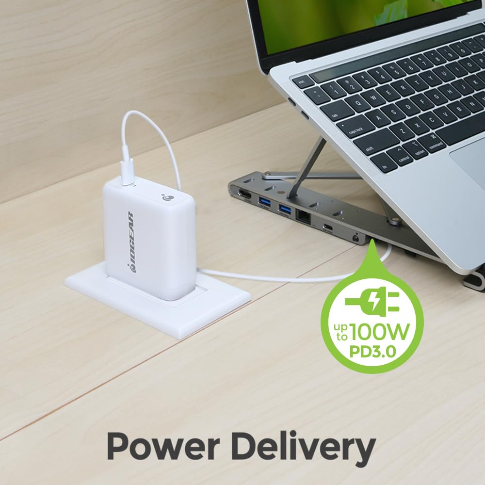 IOGEAR Dock Pro 6-in-1 4K Adjustable Laptop Stand with Docking Station - HDMI 4K@30Hz, 2x USB-A, USB-C, Gigabit Ethernet, 100W PD Charging - Compatible with Windows 10/11 & macOS - Perfect for Home Office, Remote Work & Multi-Monitor Setup