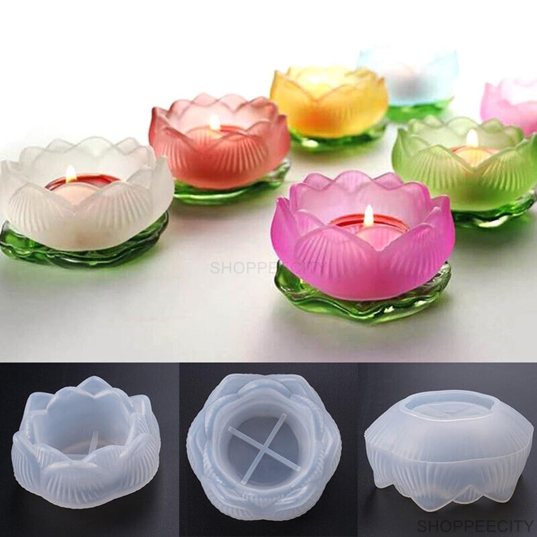 Lotus Shaped Tea Light Candle Holder Silicone Mold | DIY Epoxy Resin Flower Candle Molds for Jewelry Box, Bowl & Home Decor | 3D Lotus Resin Casting Molds for Candle Making & Craft Projects | Perfect for Wedding, Party & Spa Decorations