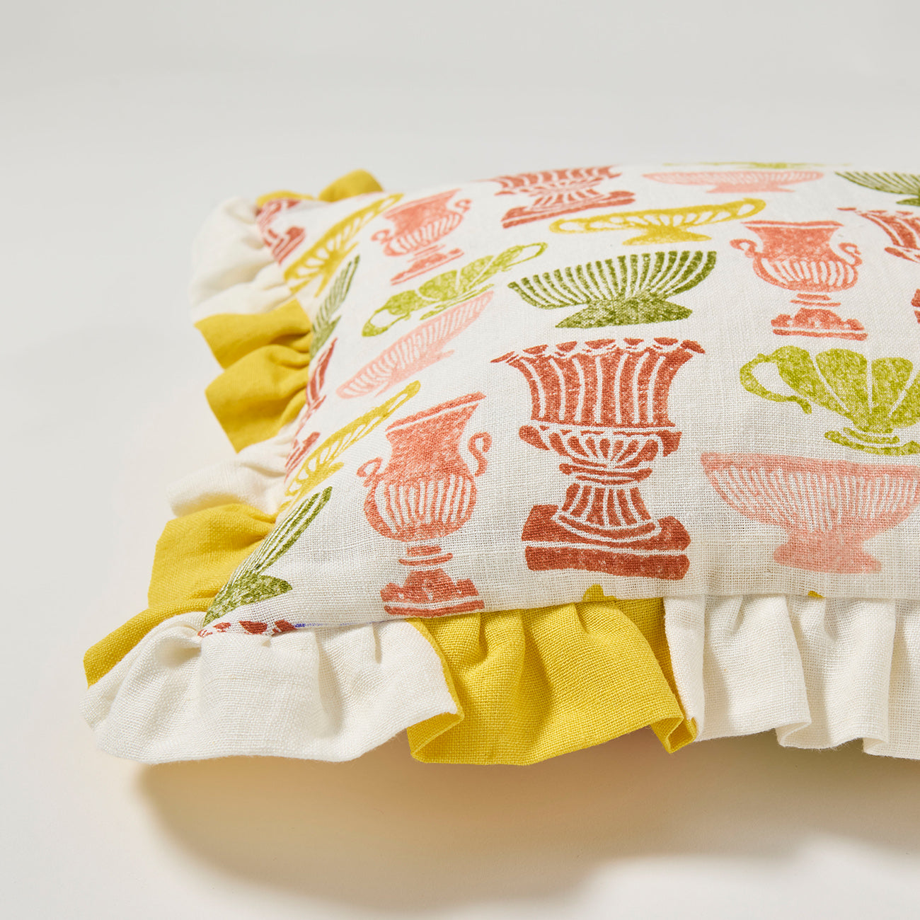 Peach and Sap Green Frilled Cushion Vases - Elegant Home Decor for Living Room, Wedding Centerpiece, and Floral Arrangements