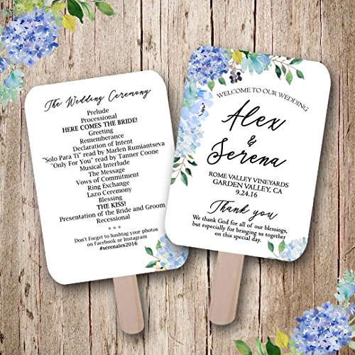 Personalized Handmade Rustic Wedding Fans - Hydrangea & Blue Floral Design, Summer Wedding Favors, Set of 10 | Perfect for Outdoor Ceremonies, Bridal Showers & Beach Weddings