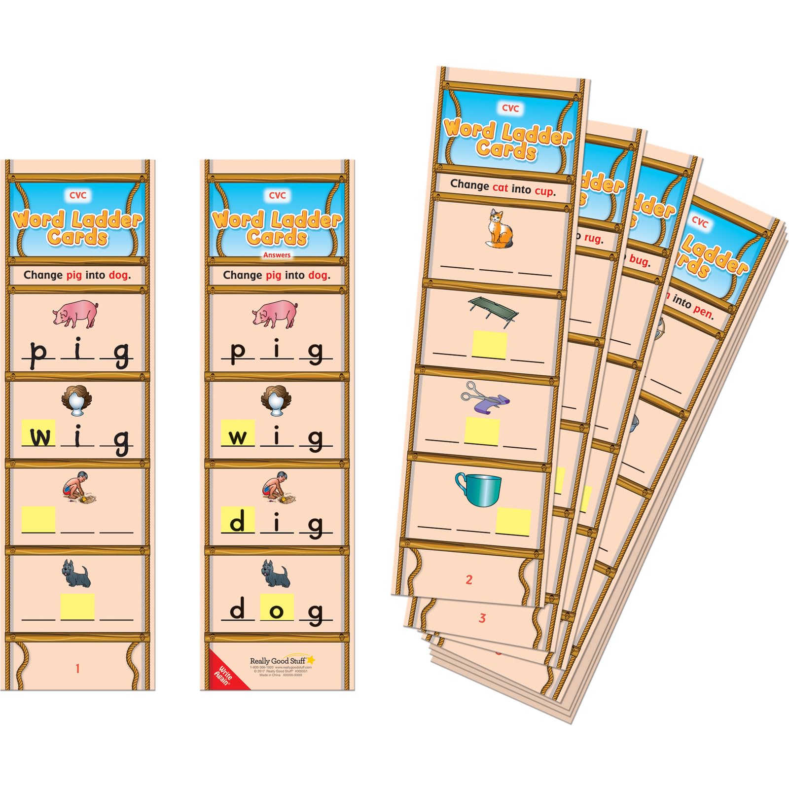 Really Good Stuff Word Ladder Card Sets - Vocabulary Building Educational Games for Kids | Perfect for Classroom Learning & Homeschool Activities