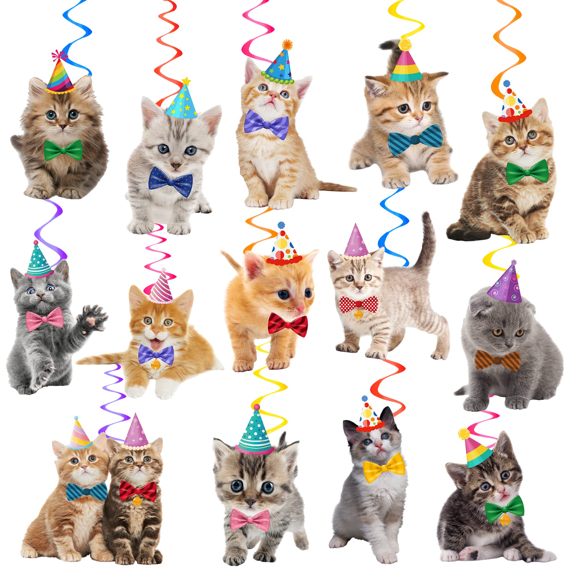 20PCS Cat Hanging Swirl Decorations - Cute Kitten Birthday Party Supplies for Cat Lovers, Pet Adoption Parties & Kids Theme Celebrations - Perfect for Home, Nursery & Classroom Decor