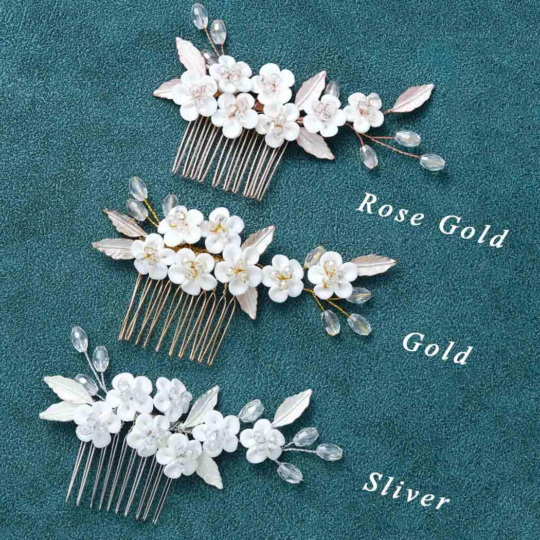 Elegant Rhinestone Flower Wedding Hair Comb - Silver Bridal Leaf Hair Clip for Bride & Bridesmaids | Perfect for Weddings, Prom, Formal Events & Special Occasions