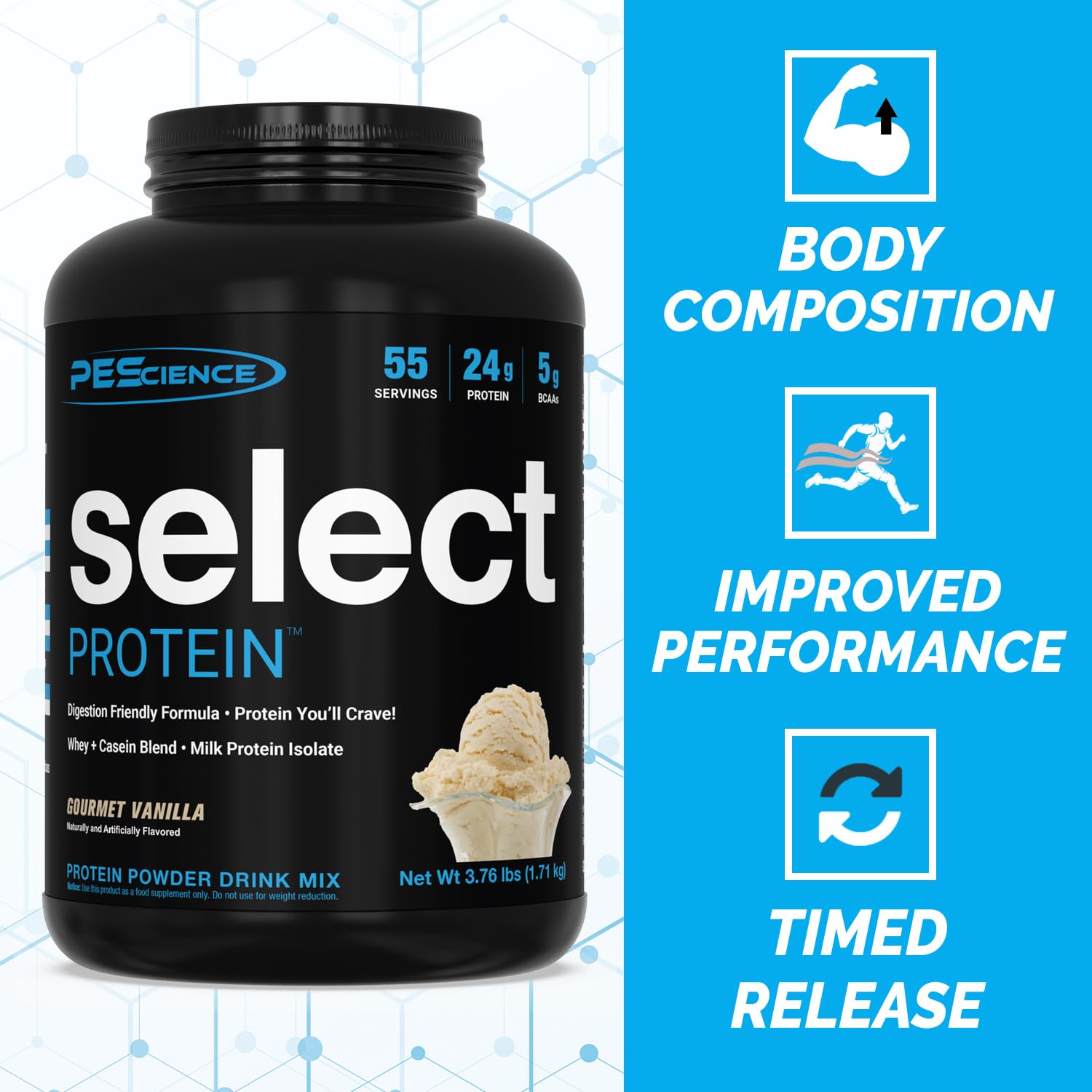 Select Protein Powder – Gourmet Vanilla, 55 Servings | Whey & Casein Blend for Muscle Growth & Recovery | Low Carb, Low Fat, Gluten-Free Protein Powder | Best Tasting Protein for Men & Women | Post-Workout, Meal Replacement & Weight Management