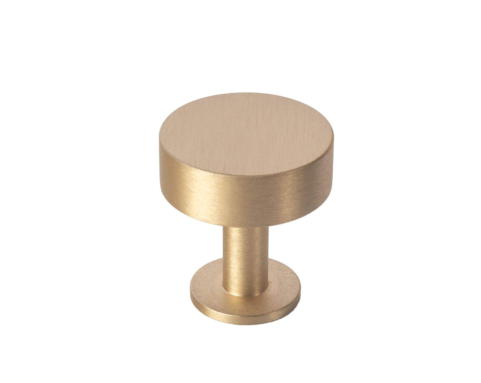 Lew's Solid Brass Cabinet Pull Handle - Round Bar Series - Brushed Brass Disc Knob for Kitchen & Bathroom Cabinets - Durable Hardware for Home & Office Furniture