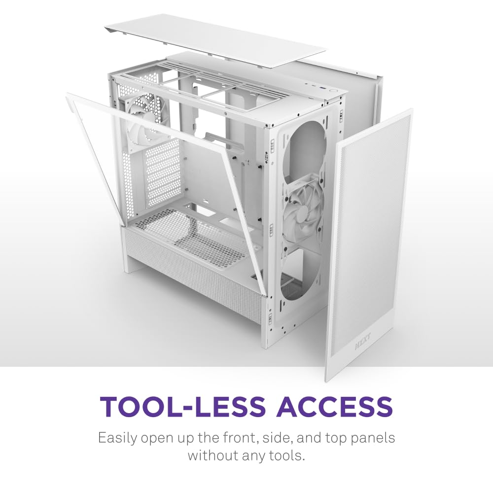 NZXT H5 Flow 2024 Compact ATX Mid-Tower PC Gaming Case - High Airflow Design with 2 x 120mm Fans - Supports 360mm Front & 240mm Top Radiators - Premium Cable Management & Tempered Glass Panel - Sleek White Finish - Perfect for Gaming Rigs, Streaming Setups & Workstation Builds