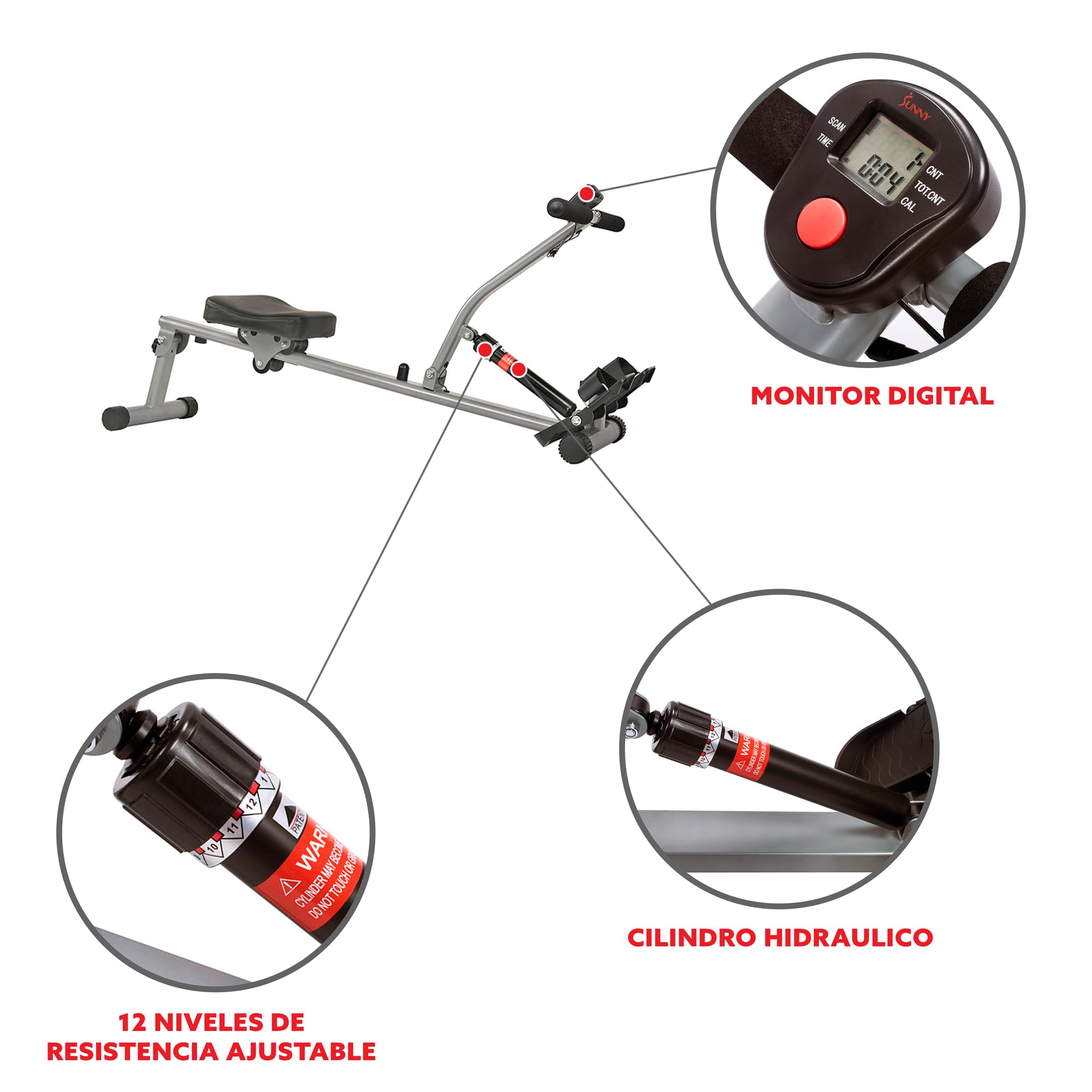 Sunny Health & Fitness Squat Assist Row-N-Ride Trainer & SF-RW1205 Rowing Machine Bundle - 12 Level Adjustable Resistance for Glutes & Full Body Workout - Perfect for Home Gym & Cardio Training