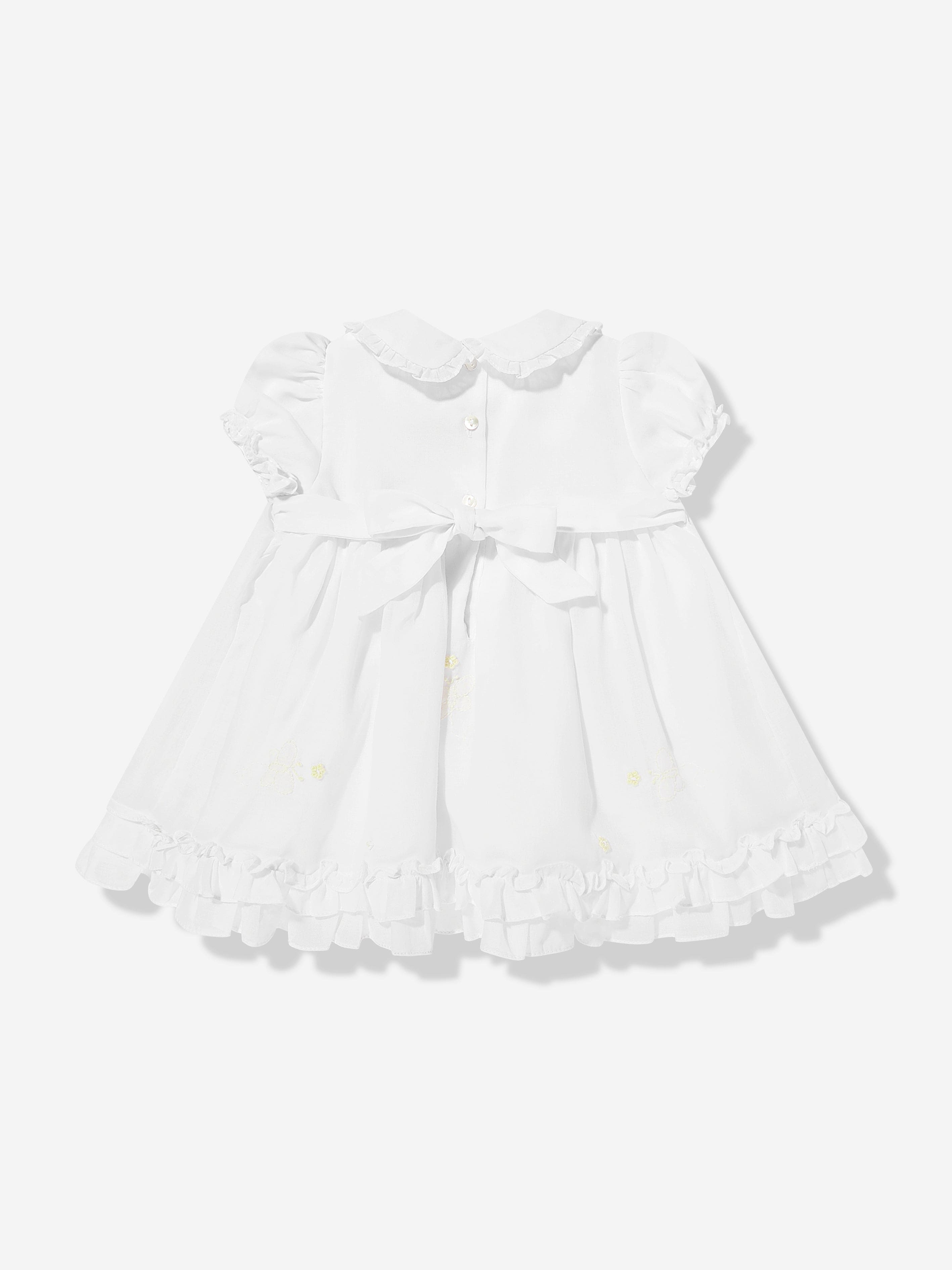 Baby Girls Smocked Dress in White - Elegant Cotton Church & Party Outfit for Infants & Toddlers