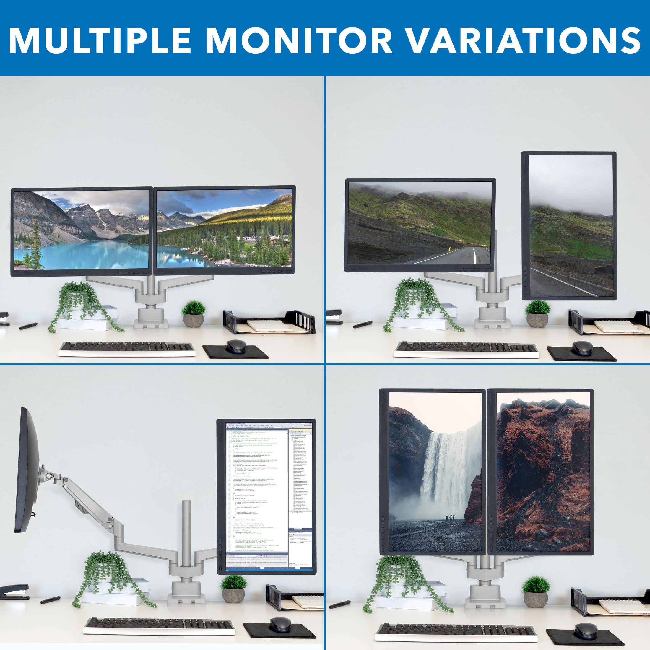 Mount-It! Dual Monitor Stand for 2 Screens - Adjustable Gas Spring Desk Mount with VESA 75/100 Compatibility, Fits 32
