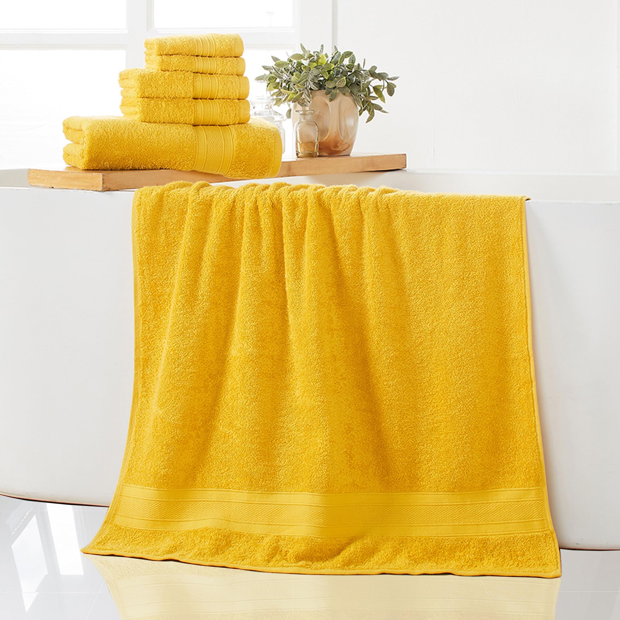 TRIDENT Soft & Plush Luxury Towel Set - 100% Cotton Bath & Hand Towels (6-Piece, Mustard Yellow) | Ultra Absorbent for Spa, Hotel & Home Bathroom Use
