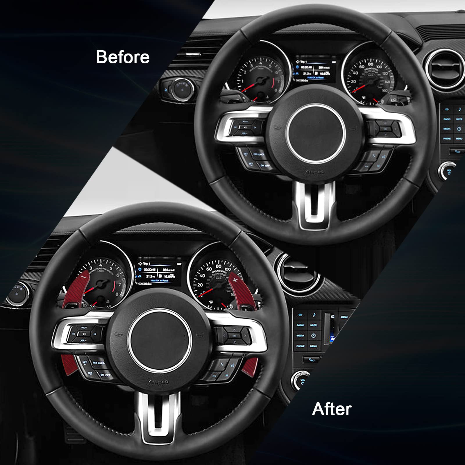Real Carbon Fiber Steering Wheel Shift Paddle Extender for Ford Mustang 2015-2021 | Red Carbon Fiber Shifter Trim Cover | Upgrade Your Mustang GT, EcoBoost or Shelby GT350/GT500 | Perfect for Racing, Track Days & Performance Driving