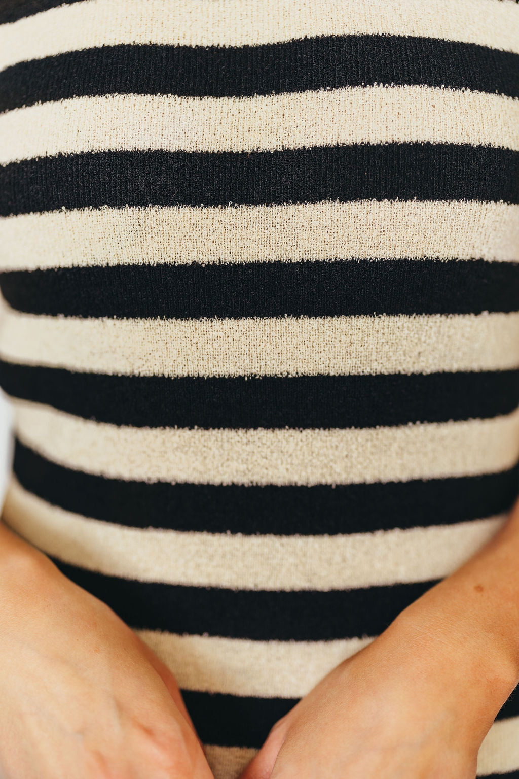 Elsie Knit Midi Dress - Black & Natural Stripe | Women's Casual Summer Dress for Beach, Party & Everyday Wear