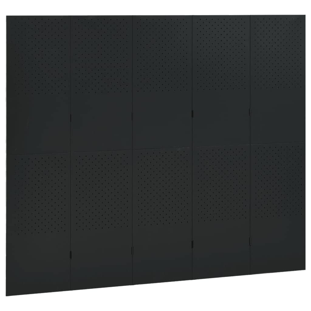 5-Panel Black Steel Room Divider Screen - 78.7