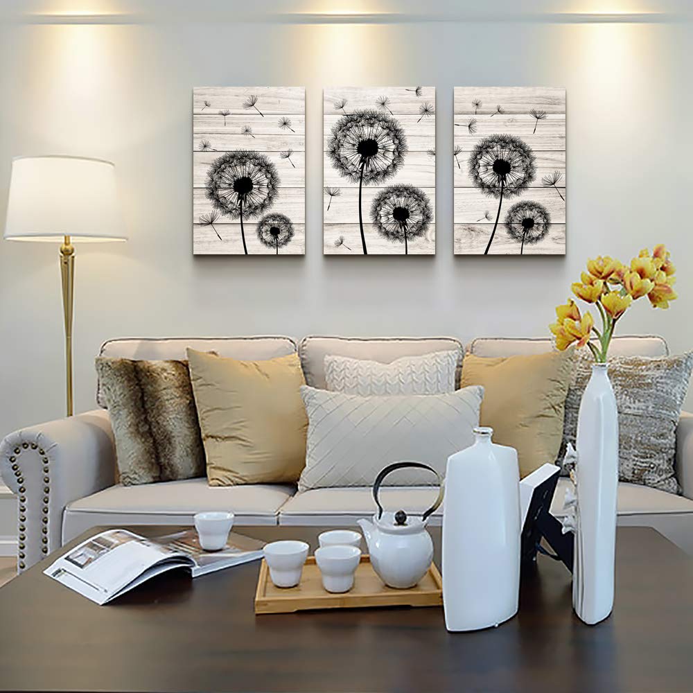3-Piece Black Dandelion Flowers Canvas Wall Art Set - Abstract Paintings for Living Room, Bedroom, Kitchen & Office Decor - Ready to Hang Home Decoration Pictures (Perfect for Modern Spaces & Gift Giving)