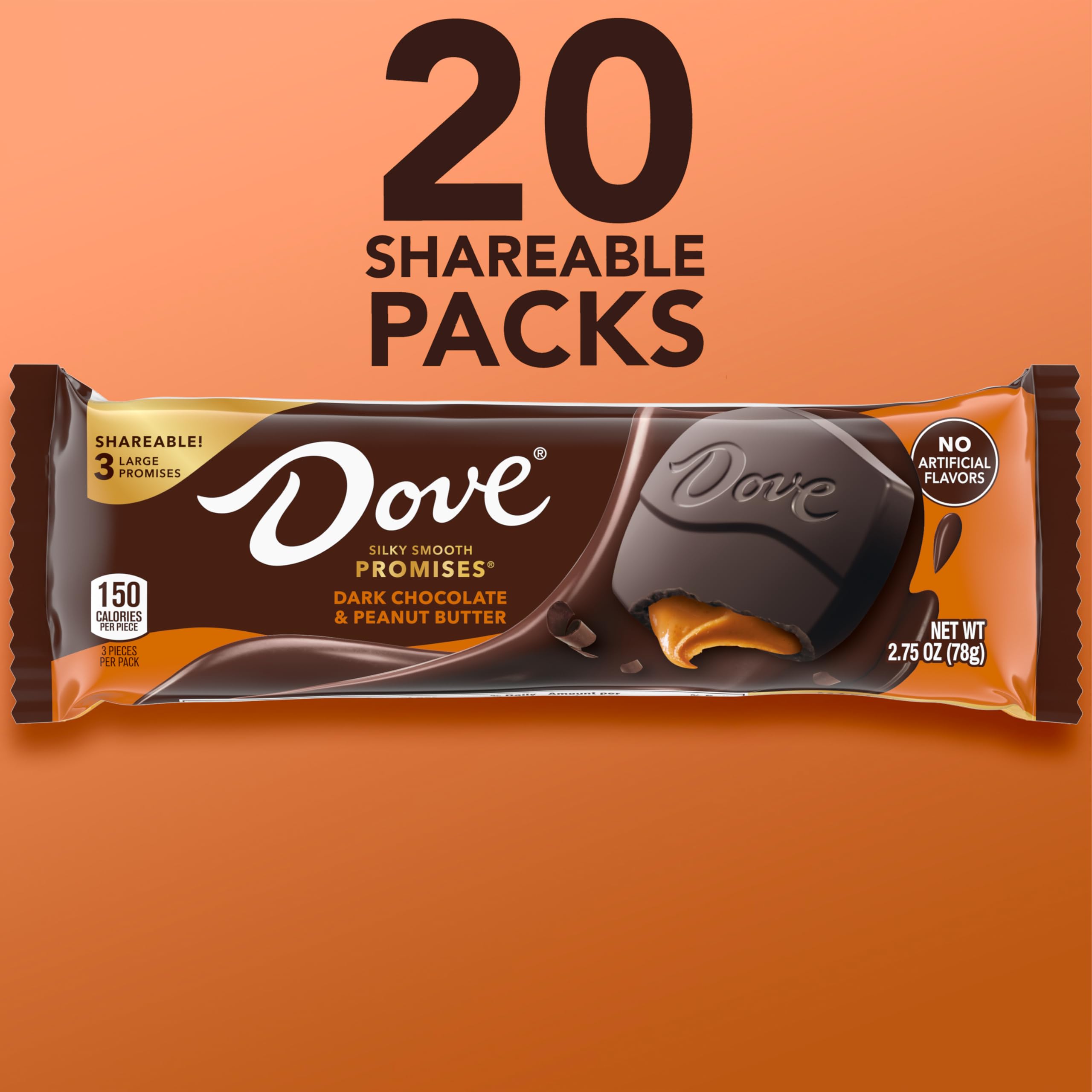 DOVE Large PROMISES Dark Chocolate Peanut Butter Candy Bars - Bulk 55oz (20 Count) | Individually Wrapped for Parties, Halloween Treats & Office Snacks