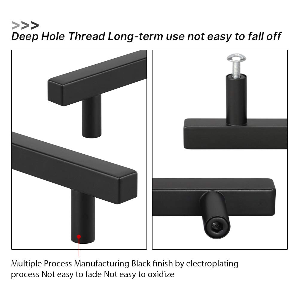Peaha 50-Pack Black Cabinet Pulls - 3 Inch Modern T-Pull Drawer Handles for File Cabinets & Dressers (PHJ22BK76) | Durable Hardware for Office Furniture & Home Storage Organization