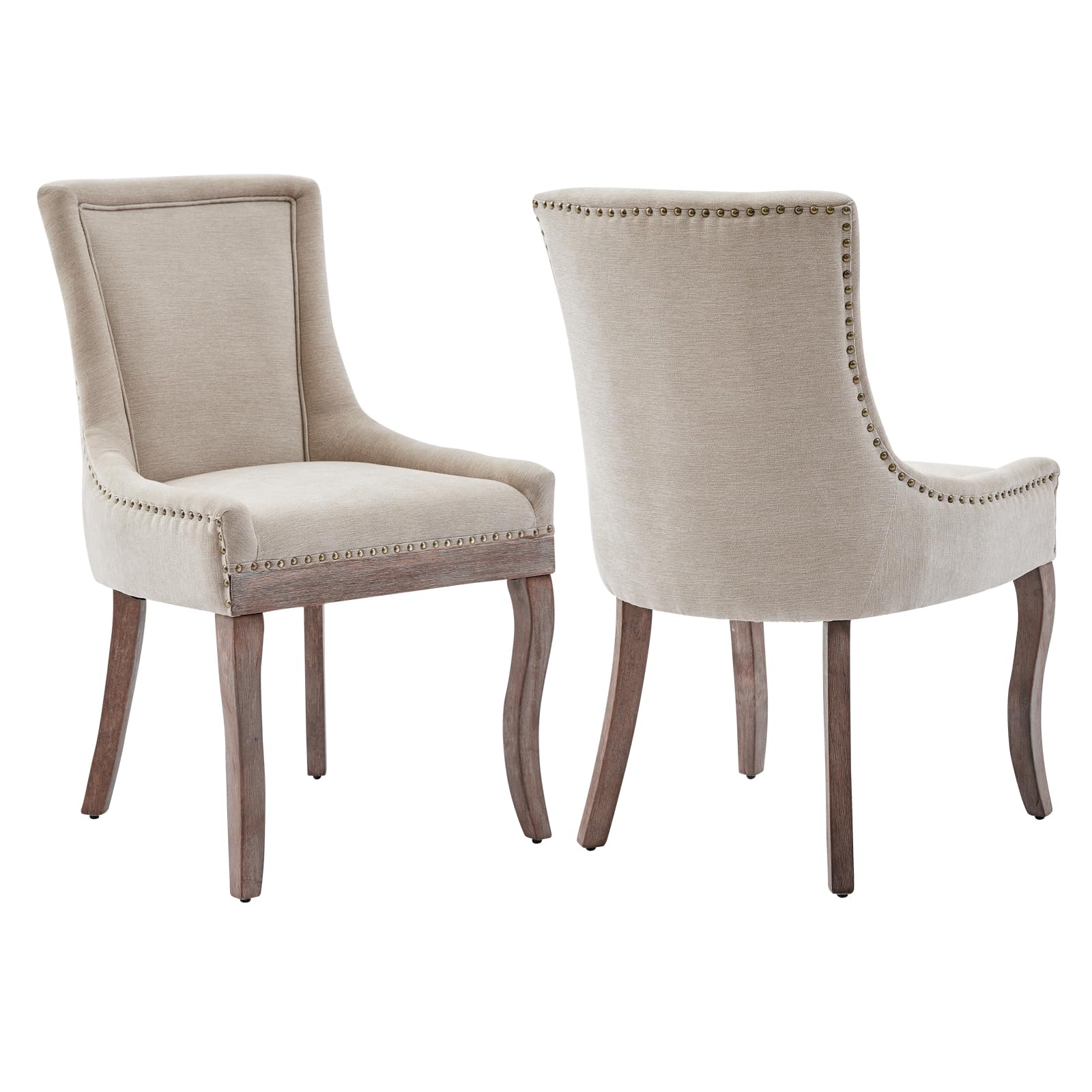 Modern Dining Chairs Set of 2 - High Back Upholstered Fabric Side Chairs with Solid Wood Legs for Dining Room & Kitchen - Comfortable Beige Seating for Family Meals, Dinner Parties & Home Decor