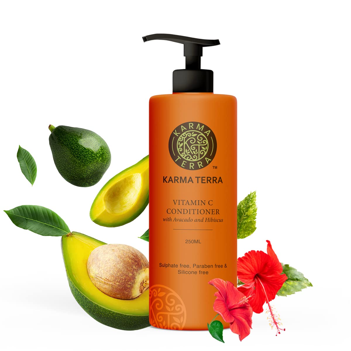 KARMA TERRA Professional Hair Conditioner with Avocado & Hibiscus - Hair Fall Control, Damage Repair, Ultra Smoothing & Frizz Free for Men & Women (250ml) - Perfect for Dry, Damaged Hair & Daily Hair Care Routine