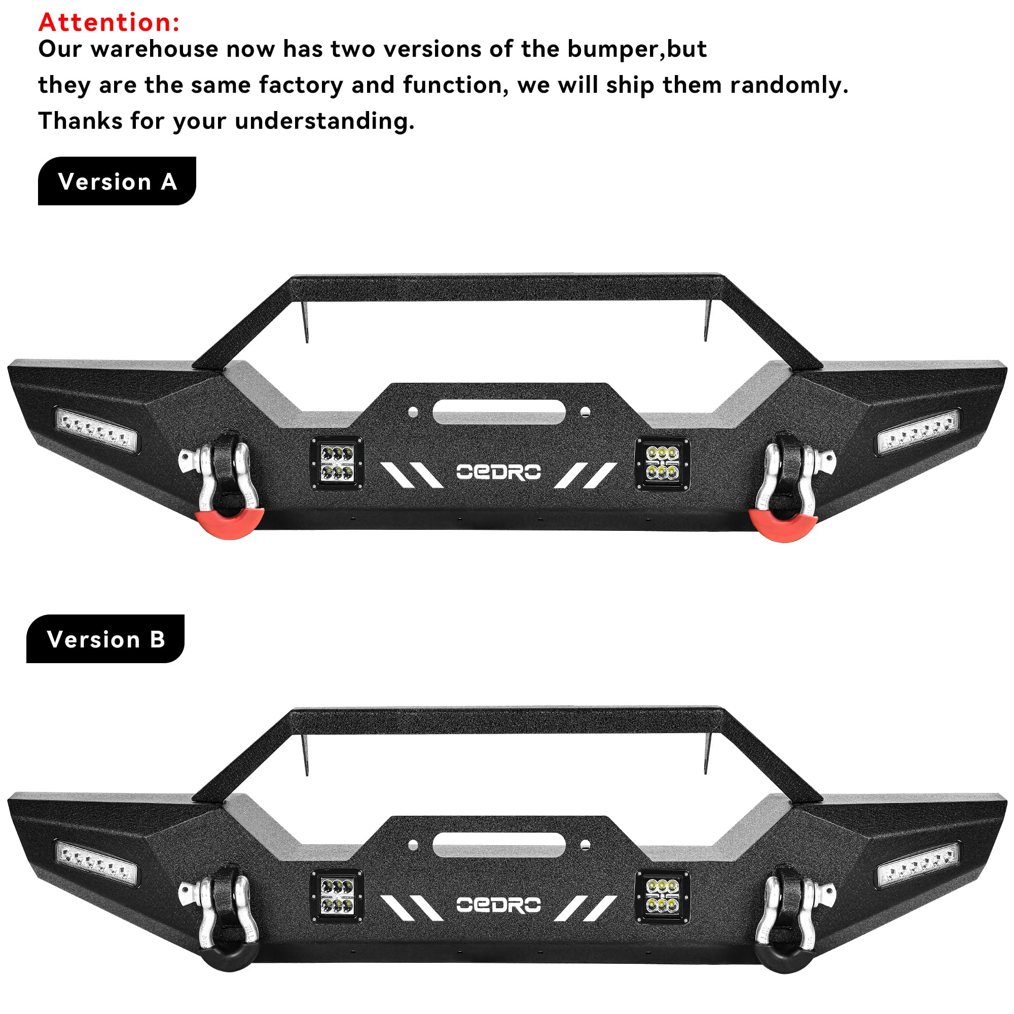 OEDRO Heavy Duty Front Bumper with Winch Plate & LED Lights for 2007-2018 Jeep Wrangler JK & Unlimited - Rock Crawler Off-Road Bumper with D-Rings for Trail Riding, Overlanding & 4x4 Adventures
