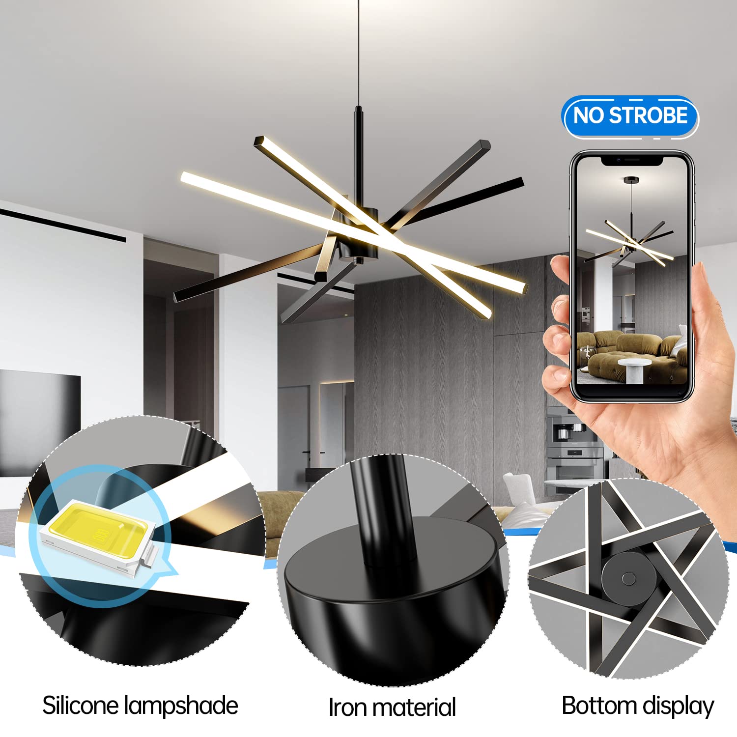 Modern Sputnik Chandelier 82W LED Gold Pendant Light - 31.5 Inch Dimmable Ceiling Fixture with Remote Control | Perfect for Dining Room, Living Room, Kitchen & Bedroom | Elegant Lighting Over Table for Home Decor