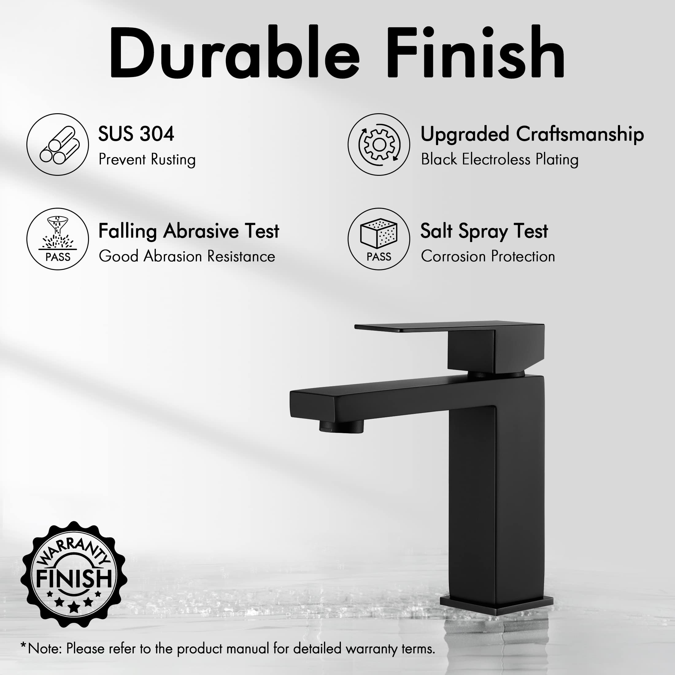 KES 2 Pack Black Bathroom Faucet with Sink Drain - No Overflow Modern Matte Finish for Bathroom Vanity, L3156ALF-BK-P2+S2008D-BK-TEM - Perfect for Home Renovation & Apartment Upgrades